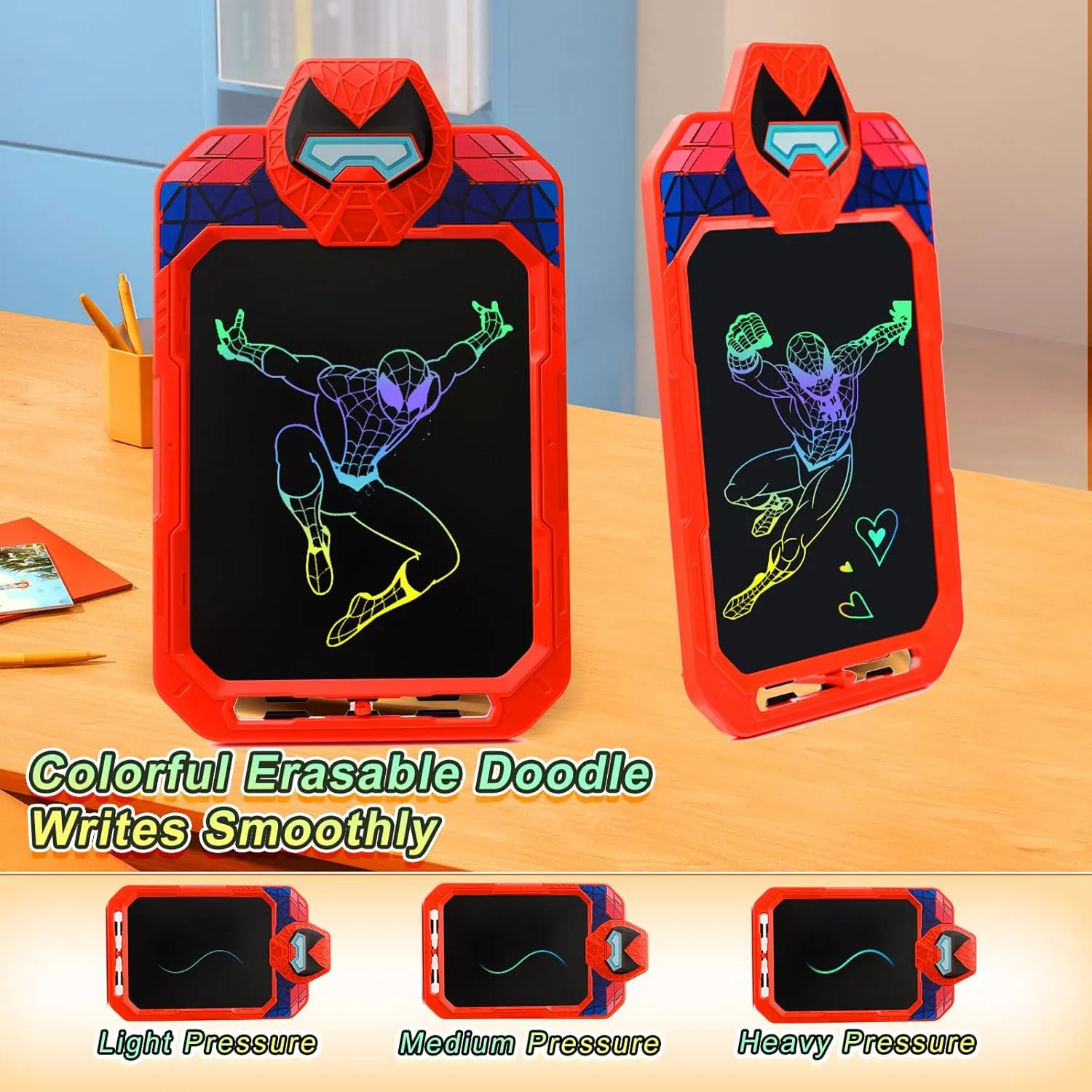 10 Inch LCD Writing Tablet for Kids, Alien Warrior Design Drawing Tablet, Doodle Board Pad for Learning, Toy Gift for Boys 3-6 Years Old (Red)
