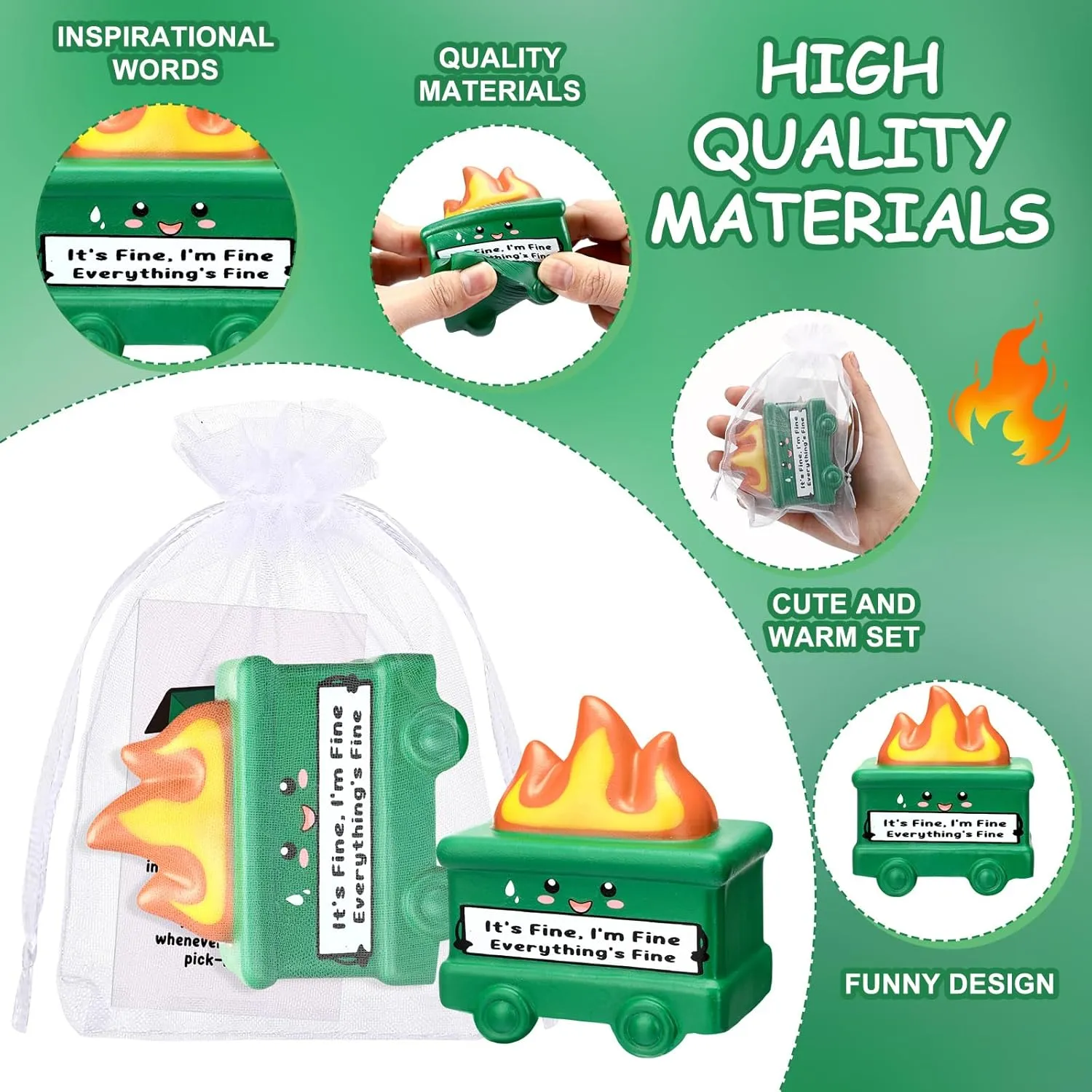 10 Set Mini Dumpster Stress Balls Bulk Motivational Quotes Stress Balls Inspirational Relief Pressure Toy Funny Squeeze Appreciation Gift for Employee Coworkers Staff Volunteer (Green)