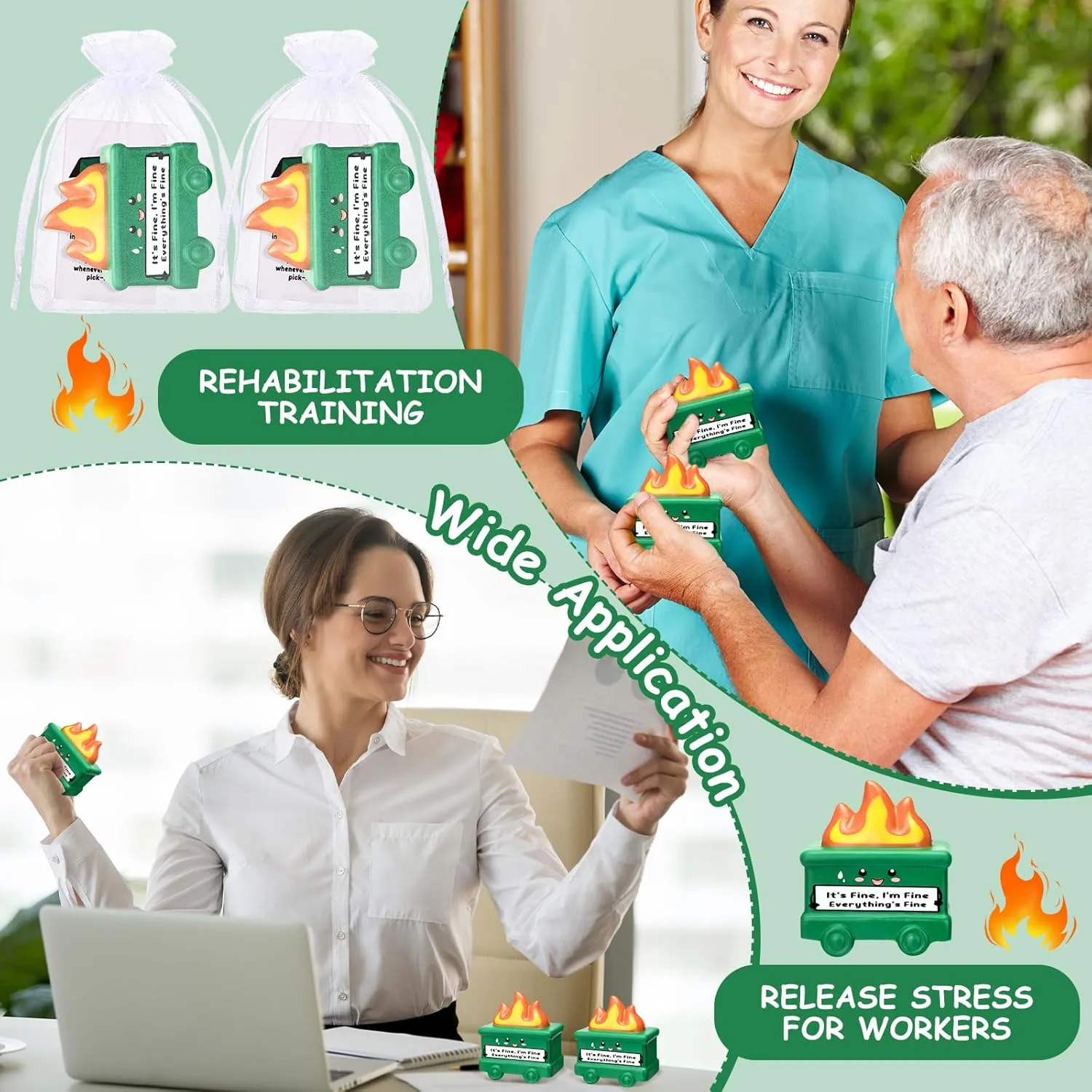 10 Set Mini Dumpster Stress Balls Bulk Motivational Quotes Stress Balls Inspirational Relief Pressure Toy Funny Squeeze Appreciation Gift for Employee Coworkers Staff Volunteer (Green)