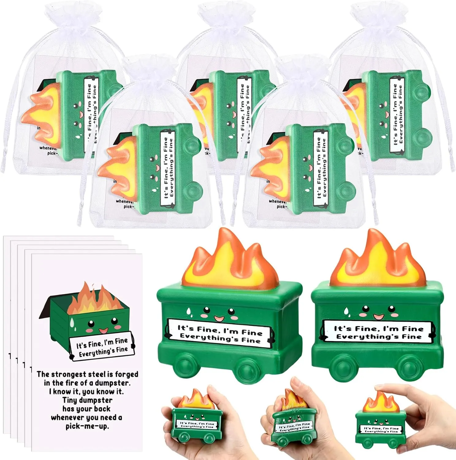 10 Set Mini Dumpster Stress Balls Bulk Motivational Quotes Stress Balls Inspirational Relief Pressure Toy Funny Squeeze Appreciation Gift for Employee Coworkers Staff Volunteer (Green)