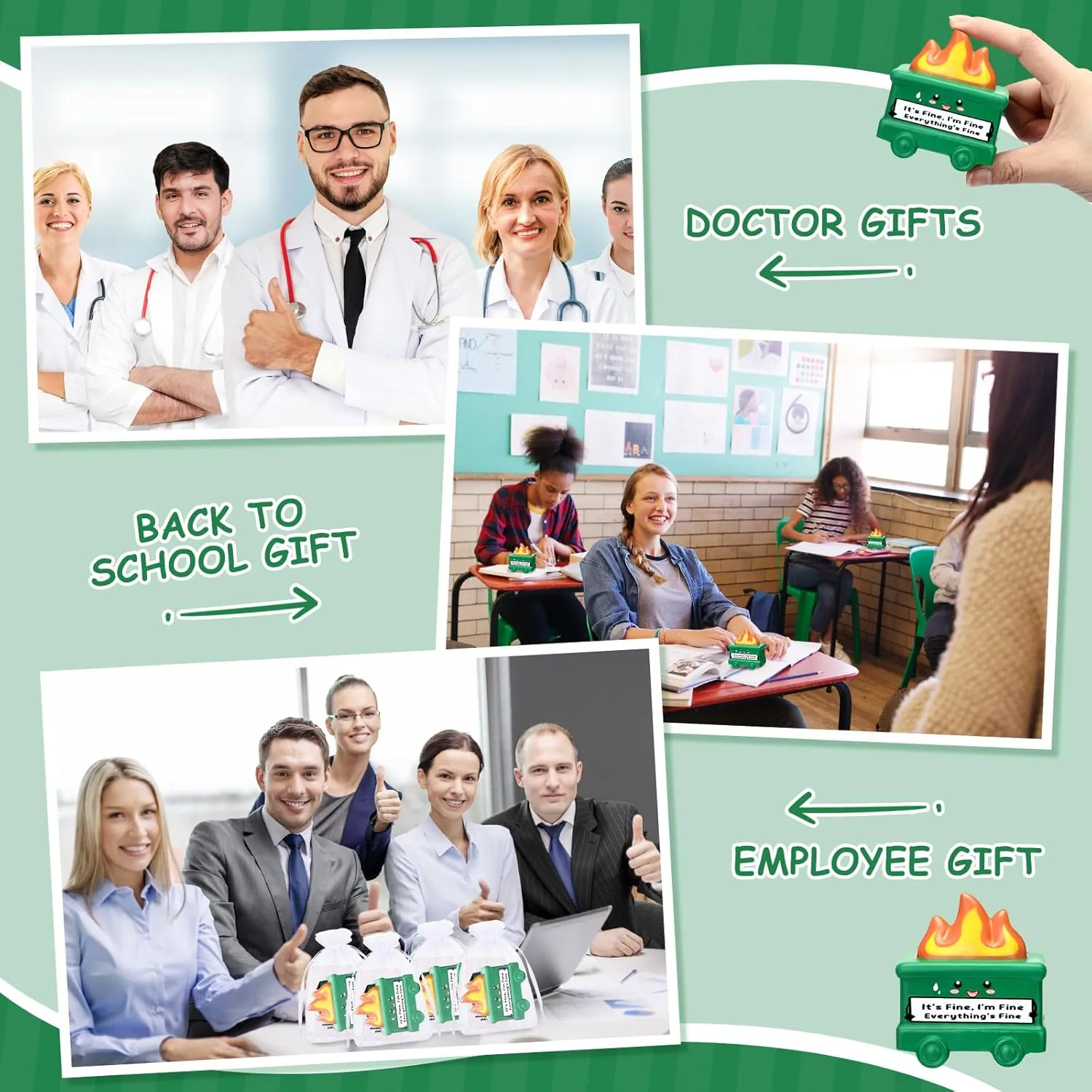 10 Set Mini Dumpster Stress Balls Bulk Motivational Quotes Stress Balls Inspirational Relief Pressure Toy Funny Squeeze Appreciation Gift for Employee Coworkers Staff Volunteer (Green)