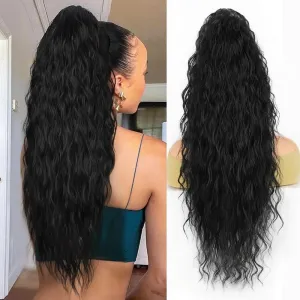 100% Human Hair Drawstring Ponytail Extension,Long Curly Wavy ponytail extension for black women 18 Inch black clip in ponytail hair extensions (Curly Hair, 18 inch)