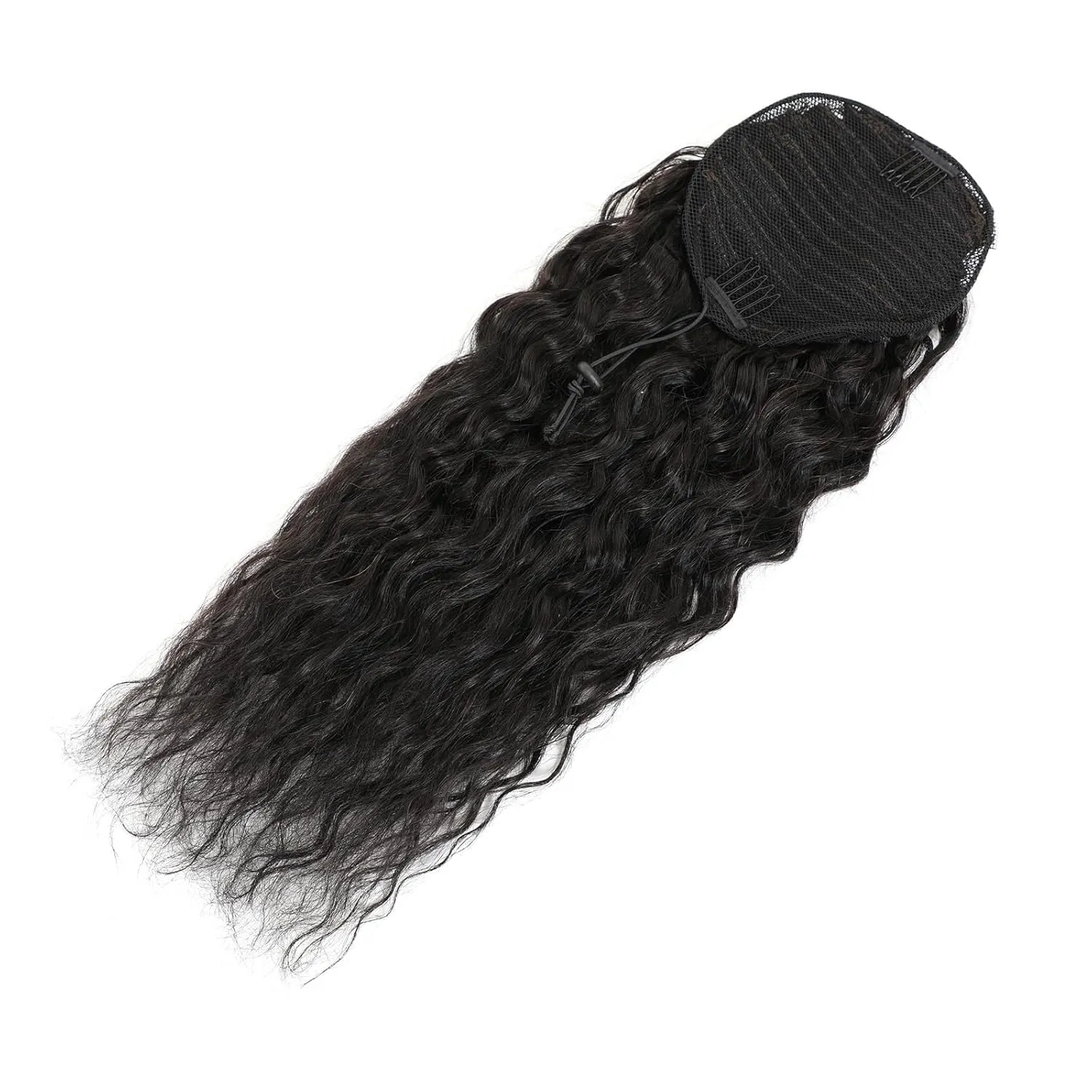 100% Human Hair Drawstring Ponytail Extension,Long Curly Wavy ponytail extension for black women 18 Inch black clip in ponytail hair extensions (Curly Hair, 18 inch)