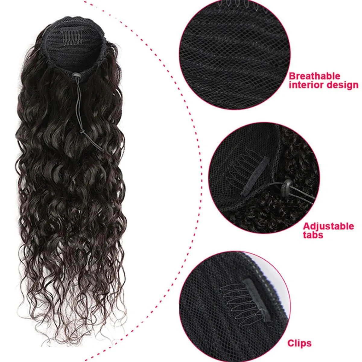100% Human Hair Drawstring Ponytail Extension,Long Curly Wavy ponytail extension for black women 18 Inch black clip in ponytail hair extensions (Curly Hair, 18 inch)