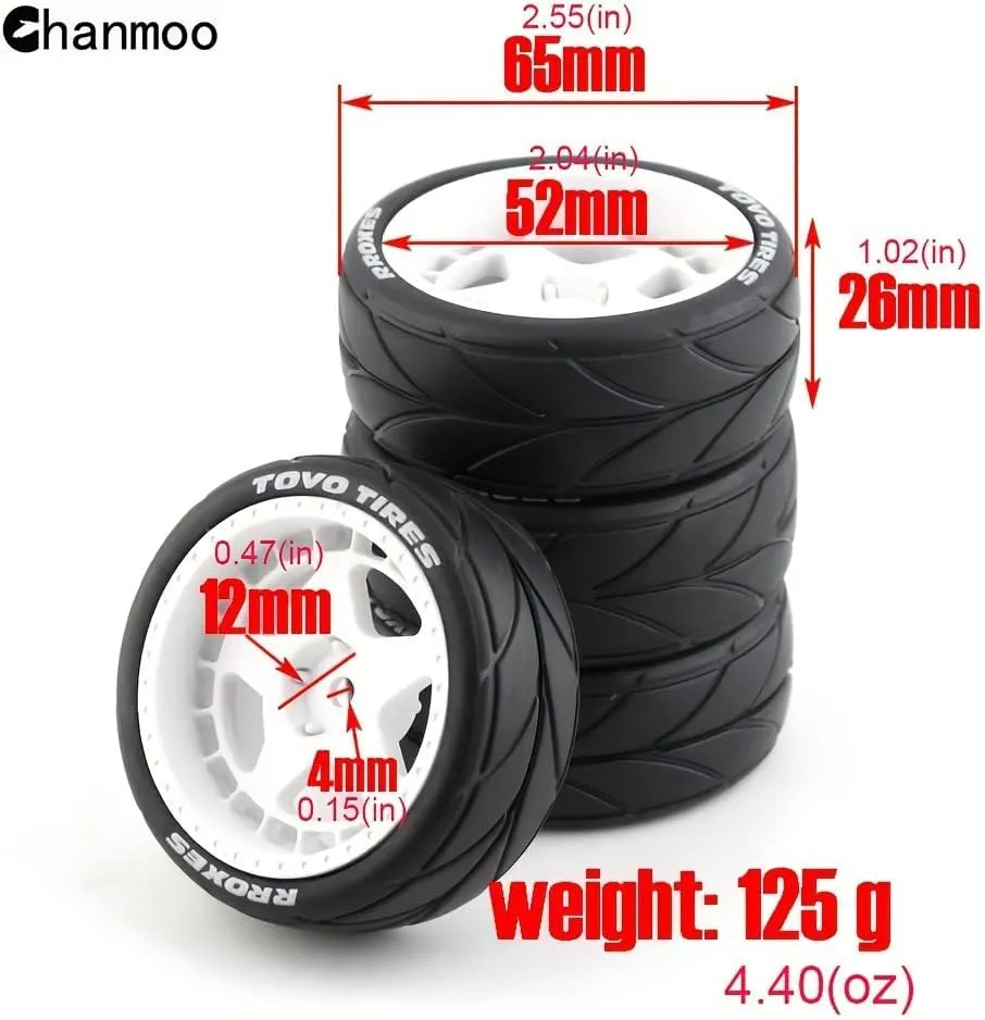 1/10 RC On Road Tires and 12mm Hex Hard Plastic Wheels Rims Rubber Drift Tyres for 1:10 Rally Racing Car Tamiya XV01 XV02 TA06 TT01 TT02 PTG2 144001 A959 HPI KYOSHO 4PCS (Brown B)