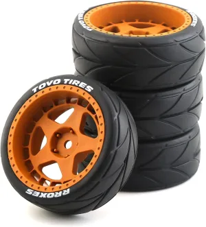1/10 RC On Road Tires and 12mm Hex Hard Plastic Wheels Rims Rubber Drift Tyres for 1:10 Rally Racing Car Tamiya XV01 XV02 TA06 TT01 TT02 PTG2 144001 A959 HPI KYOSHO 4PCS (Brown B)