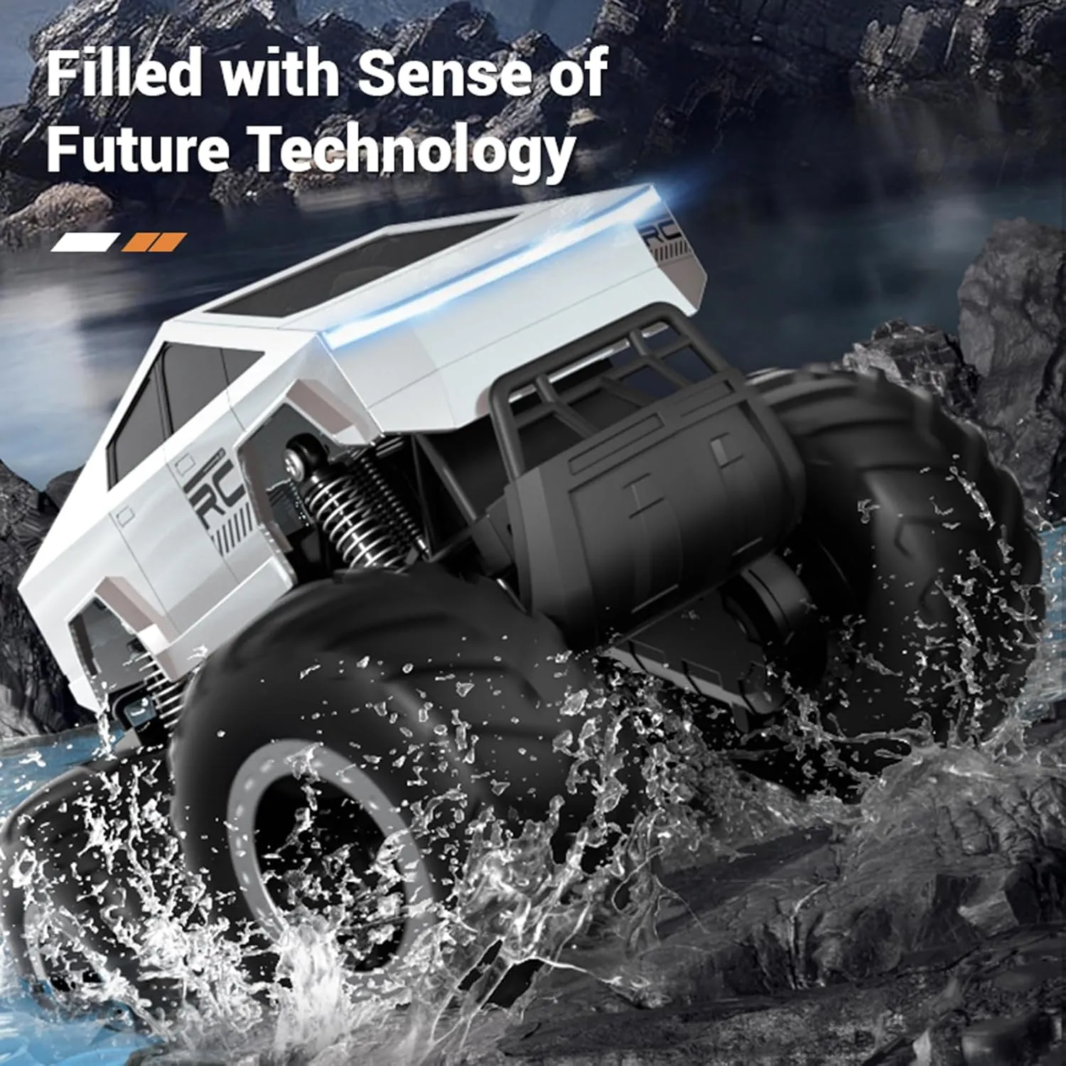 1:16 Cybertruck Remote Control Car, 2.4 GHz 4WD Amphibious Off-Road Pick-up Truck with LED Light, Waterproof Monster Truck Hobby RC Cars Toys for Boys Girls