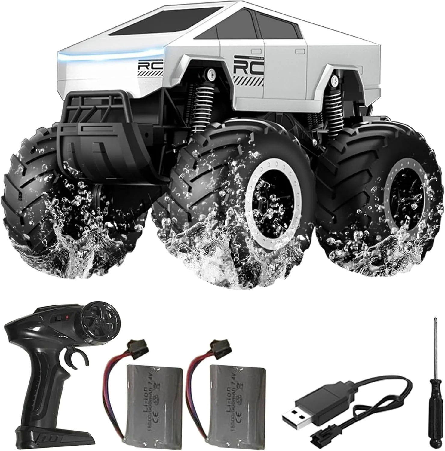 1:16 Cybertruck Remote Control Car, 2.4 GHz 4WD Amphibious Off-Road Pick-up Truck with LED Light, Waterproof Monster Truck Hobby RC Cars Toys for Boys Girls