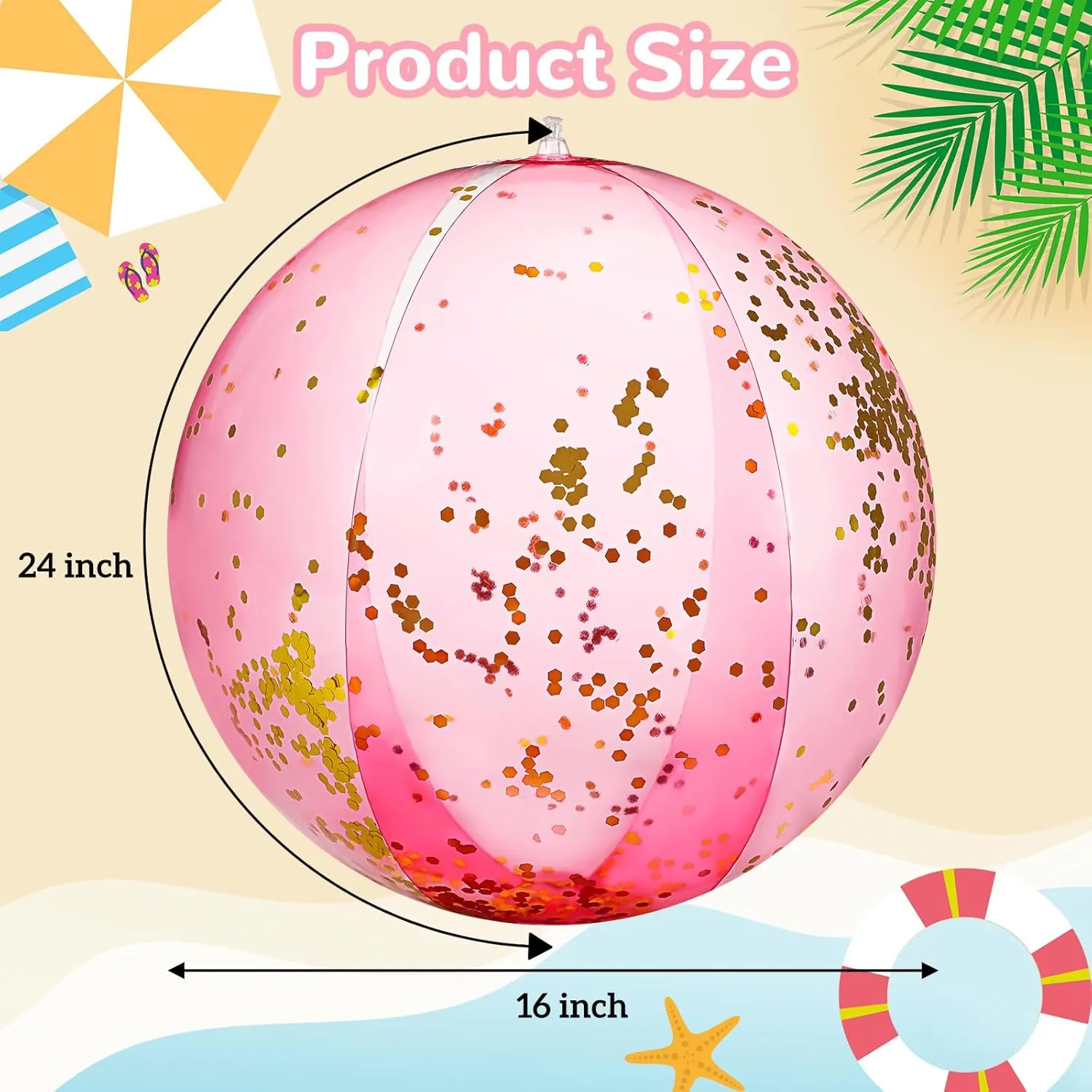 12 Pcs Inflatable Beach Balls Bulk 16 Inch Glitter Beach Balls Pool Toys for Summer Bachelorette Party Confetti Sparkling Clear Swimming Pool Toys for Party Favors (Pink)