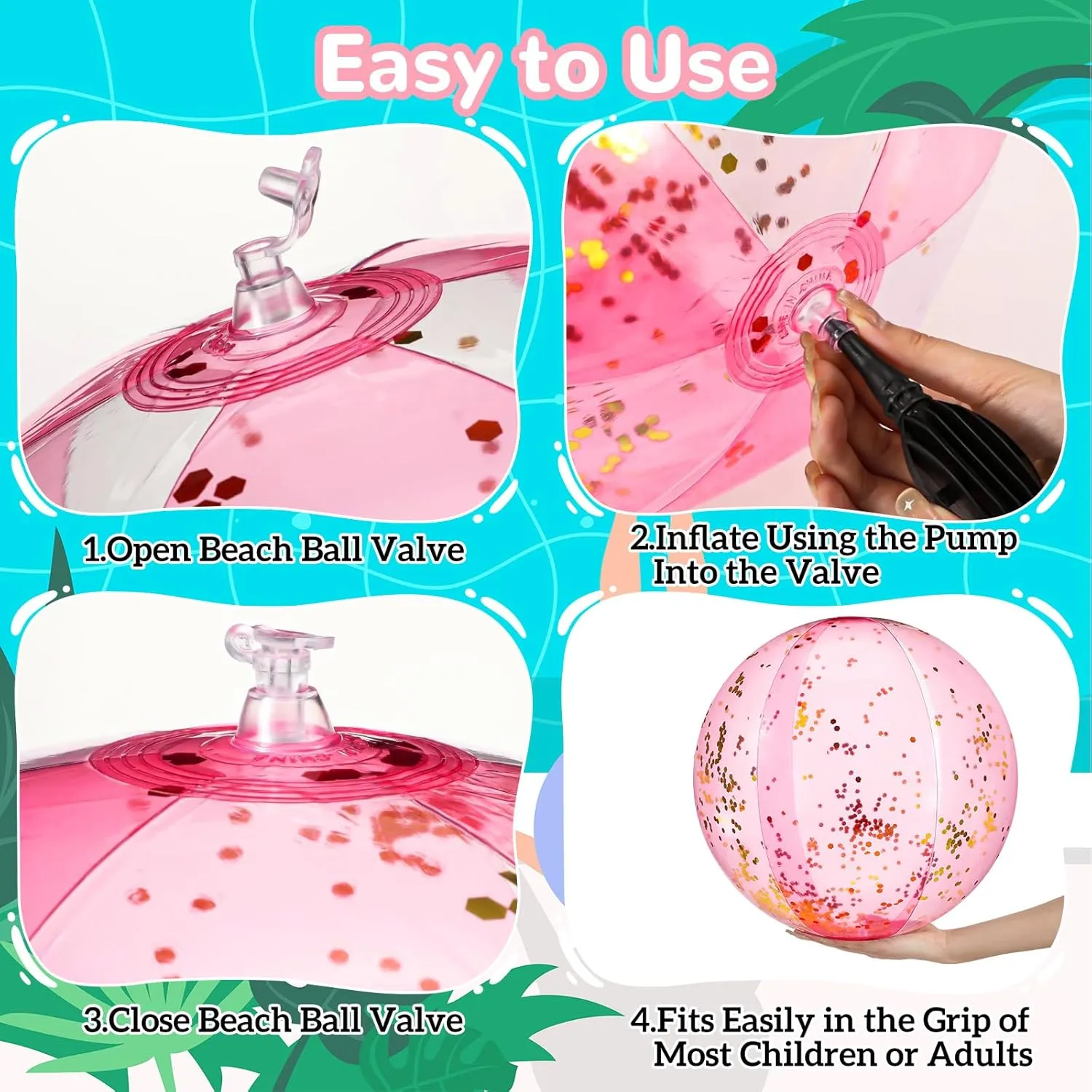12 Pcs Inflatable Beach Balls Bulk 16 Inch Glitter Beach Balls Pool Toys for Summer Bachelorette Party Confetti Sparkling Clear Swimming Pool Toys for Party Favors (Pink)