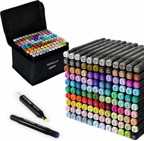 120 Colors Alcohol Markers Dual Tip Drawing Markers Set Marker Pens, plus 1 Colorless Blender Pen, Perfect for Painting, Coloring, Sketching and Artist Illustration