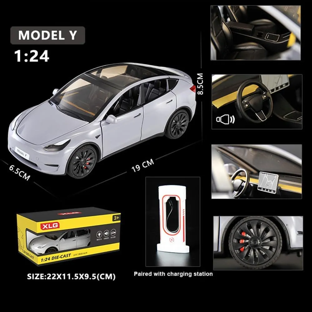 1/24 Model Y Toy Car, Alloy Diecast with Light, Big Model Y Diecast for Kids & Adults, Birthday Gift (Gray)