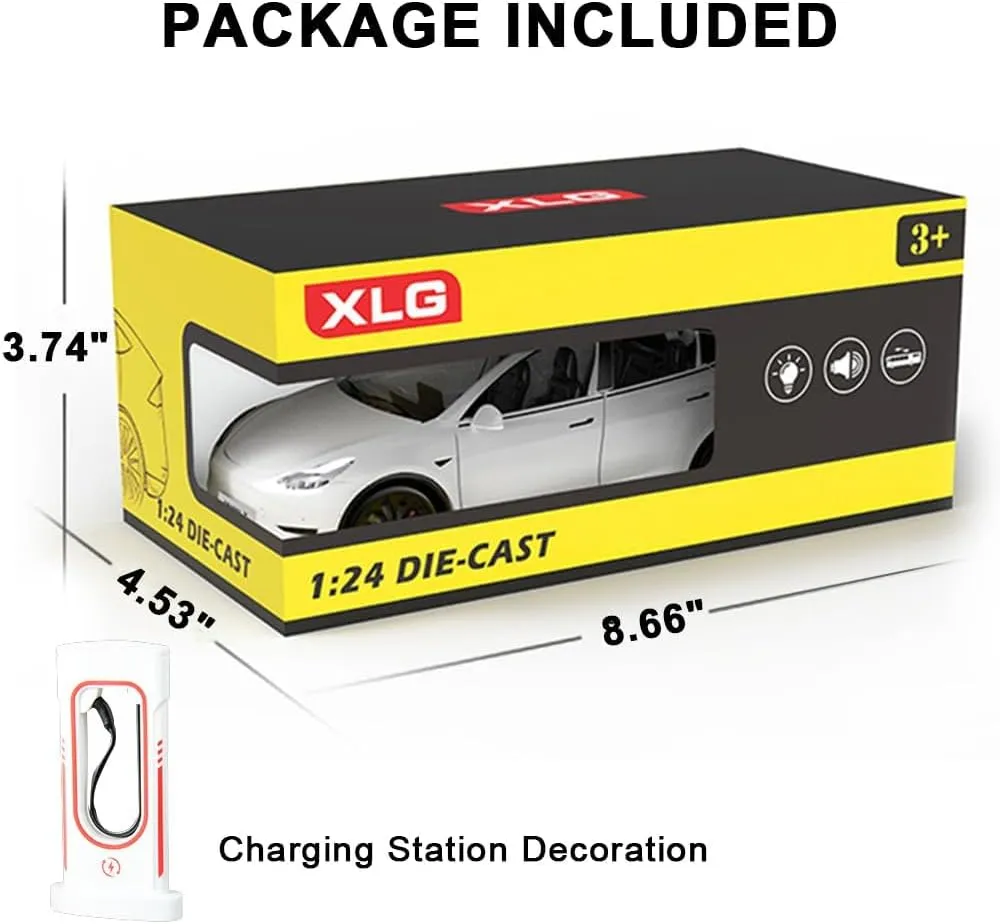1/24 Model Y Toy Car, Alloy Diecast with Light, Big Model Y Diecast for Kids & Adults, Birthday Gift (Gray)
