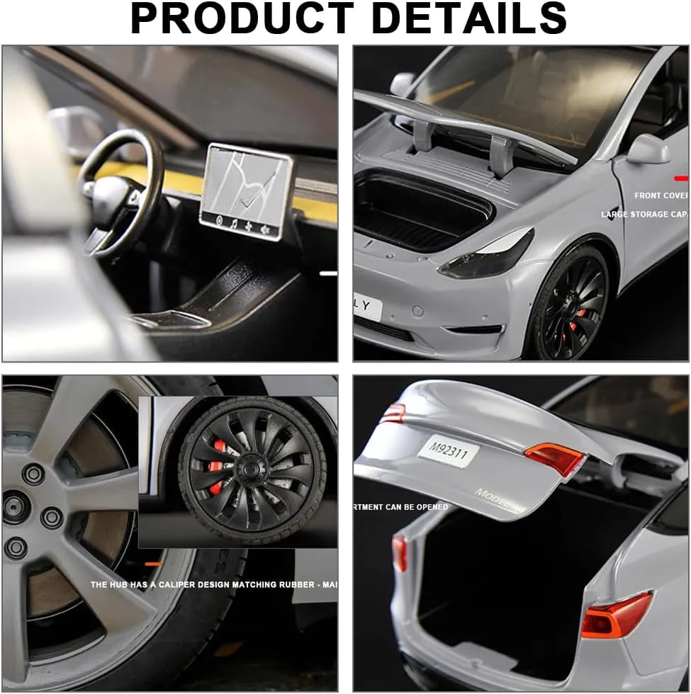 1/24 Model Y Toy Car, Alloy Diecast with Light, Big Model Y Diecast for Kids & Adults, Birthday Gift (Gray)