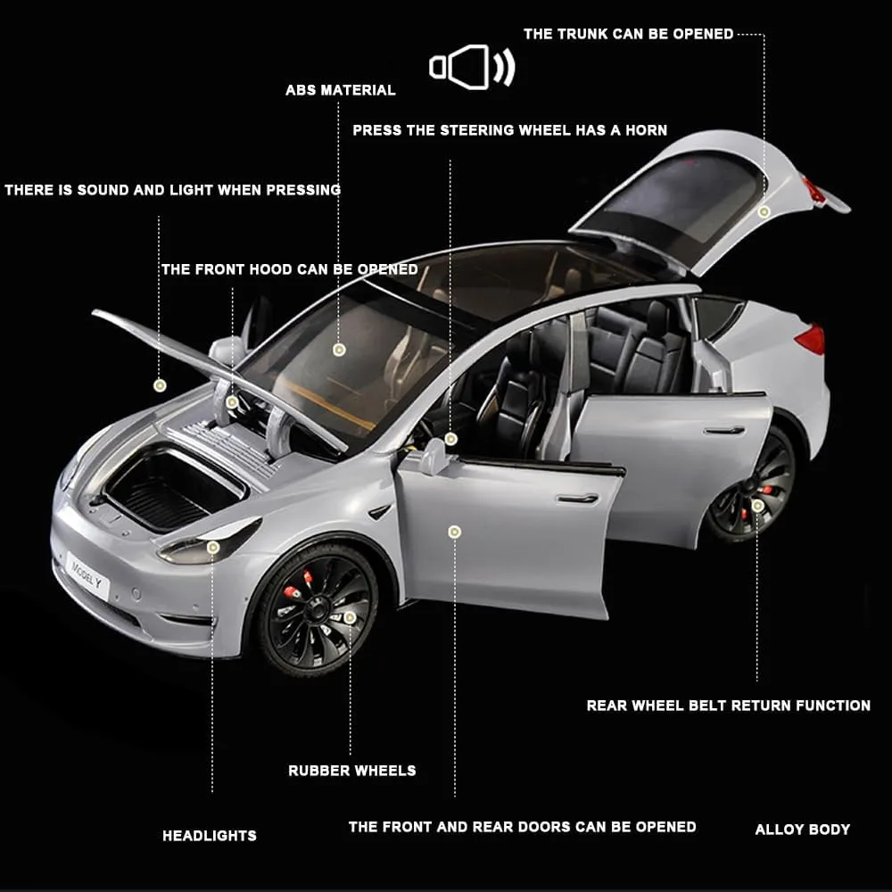 1/24 Model Y Toy Car, Alloy Diecast with Light, Big Model Y Diecast for Kids & Adults, Birthday Gift (Gray)