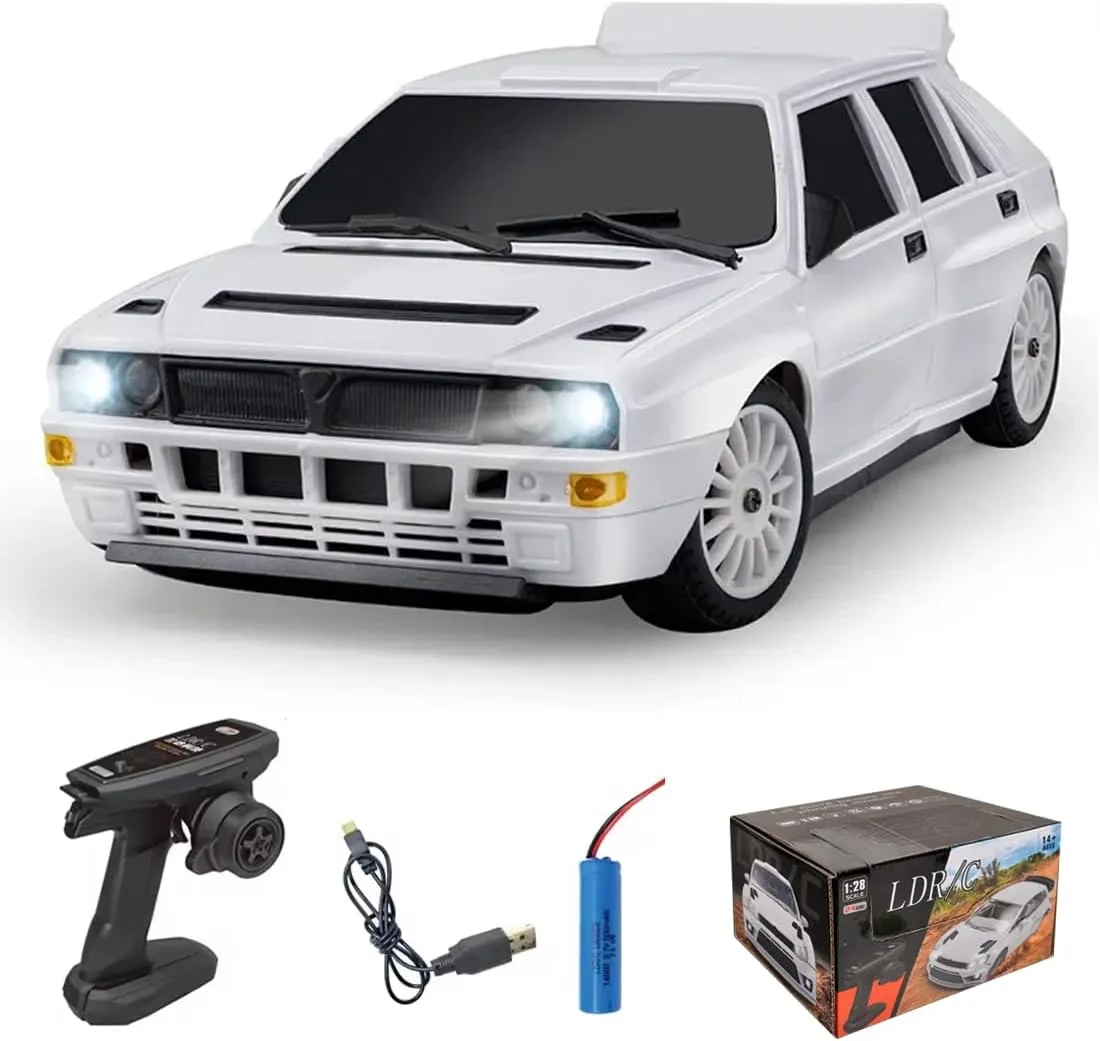 1/28 Scale RC Drift Car, 2.4G 4WD Full-Proportional Control RC Sport Car with Dual Tires & LED Lights, RC Racing Toy for Hobbyist