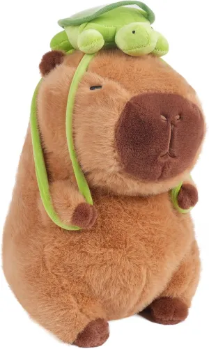 12inch Cute Capybara Plush with Turtle Backpack, Capybara Stuffed Animal Soft Capybara Plushies Toy Capybara Doll Pillow Birthday for Kids (with bag)