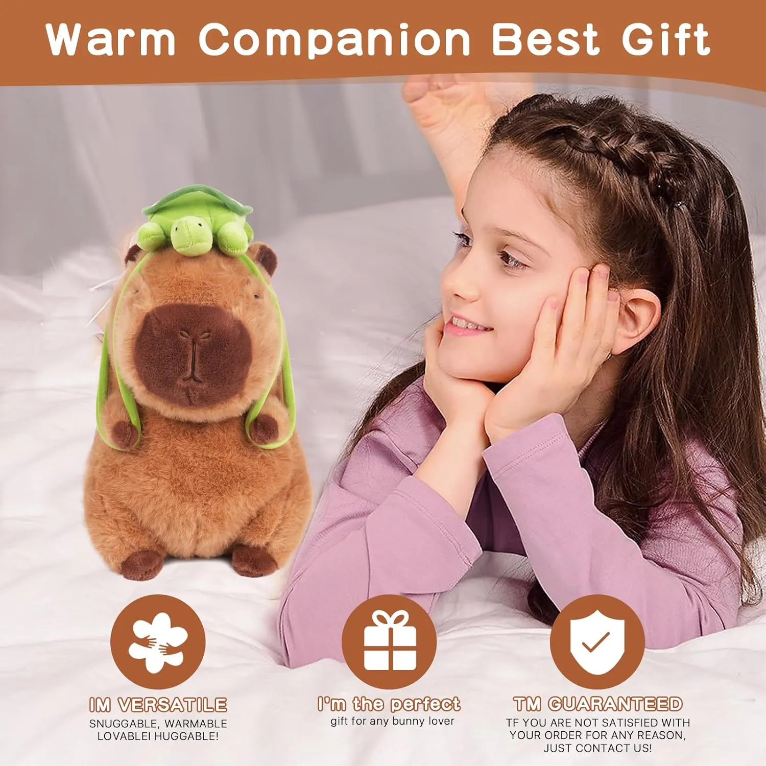 12inch Cute Capybara Plush with Turtle Backpack, Capybara Stuffed Animal Soft Capybara Plushies Toy Capybara Doll Pillow Birthday for Kids (with bag)