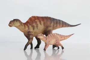 1:35 Scale Maiasaura Mother and Son Model Dinosaur Animal Action Figure Decor Scene Birthday Gift (Red with Box)