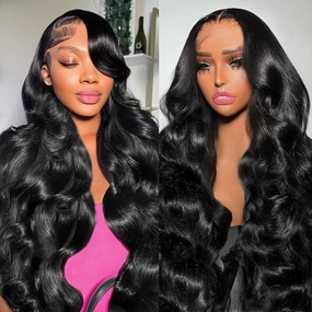 13x6 Lace Front Wigs Human Hair Pre Plucked 200% Density Body Wave HD Lace Front Wigs Human Hair Transparent Frontal Glueless Wigs Virgin Human Hair with Baby Hair for Women Natural Black 24 Inch