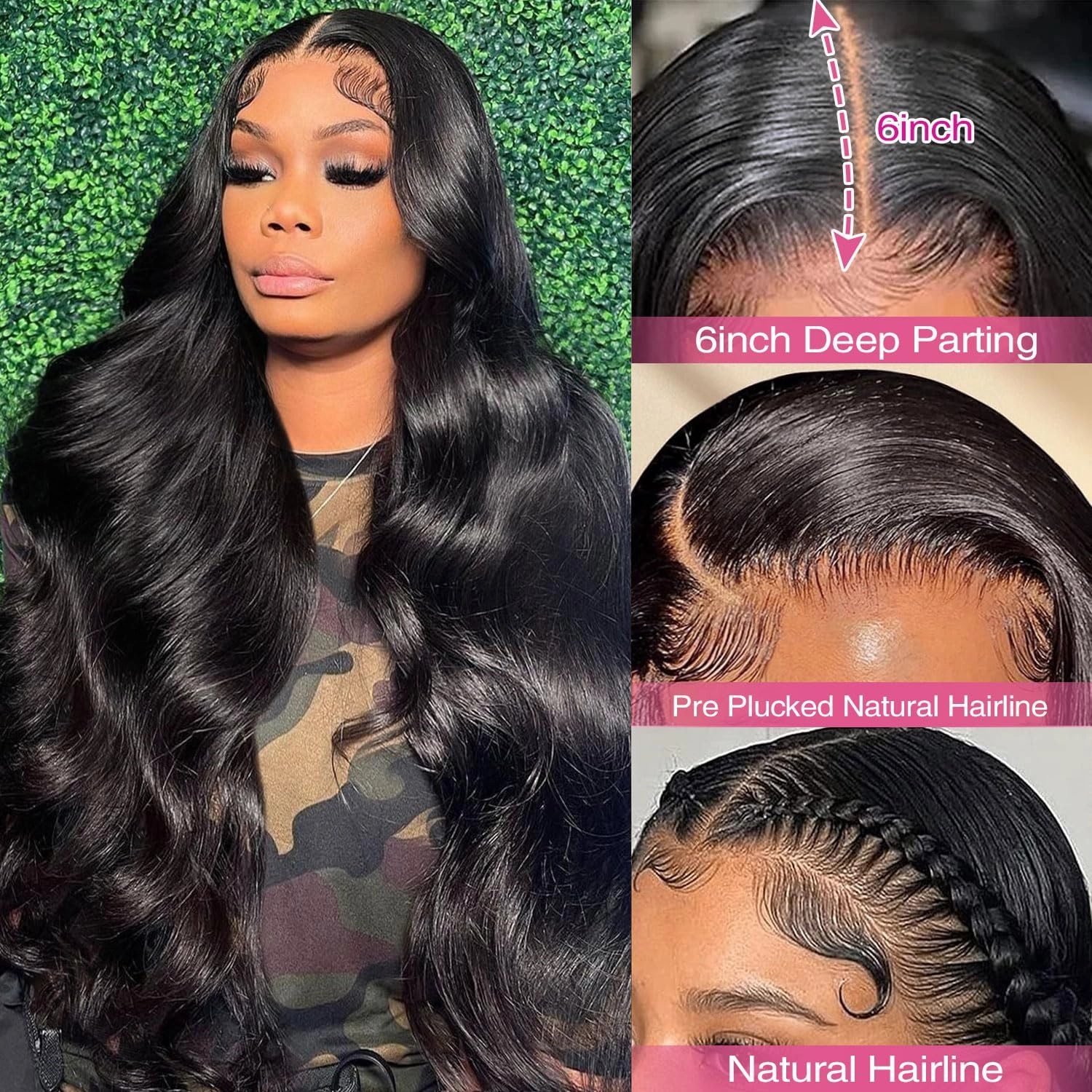 13x6 Lace Front Wigs Human Hair Pre Plucked 200% Density Body Wave HD Lace Front Wigs Human Hair Transparent Frontal Glueless Wigs Virgin Human Hair with Baby Hair for Women Natural Black 24 Inch