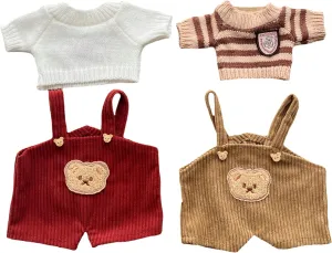 14-16 inch/36cm Teddy Bear Outfit Plush Animal Doll Clothes Set - Corduroy Overalls Sweaters 4-Piece Kit（NO Doll