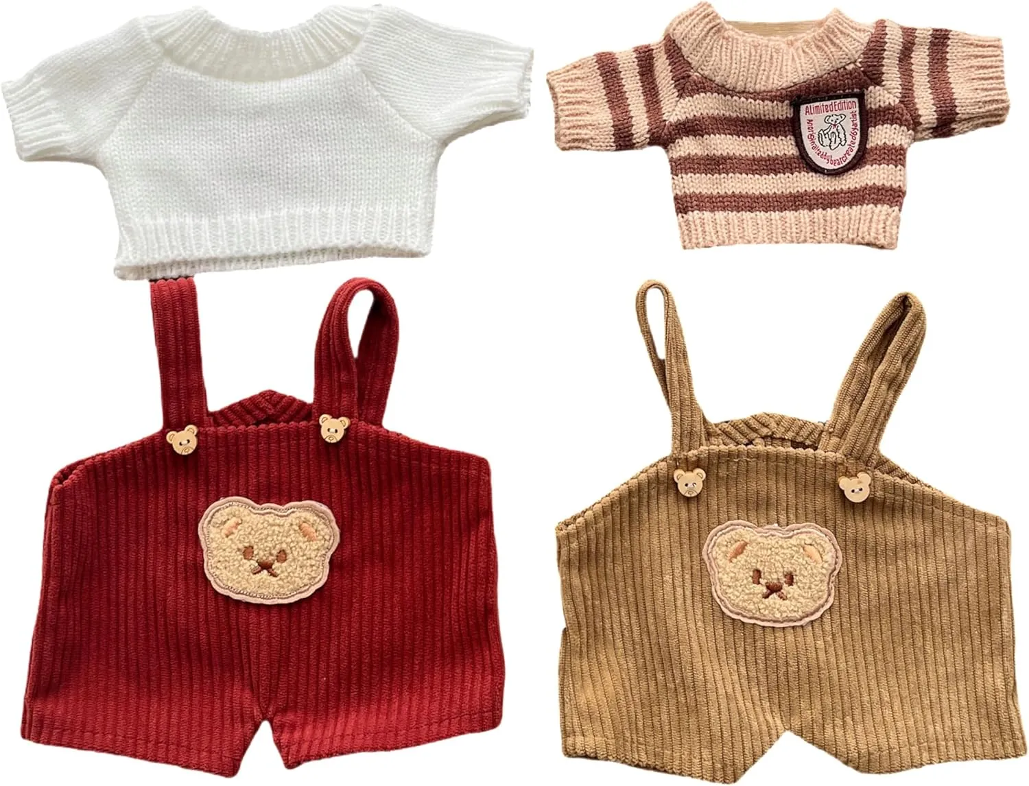 14-16 inch/36cm Teddy Bear Outfit Plush Animal Doll Clothes Set - Corduroy Overalls Sweaters 4-Piece Kit（NO Doll