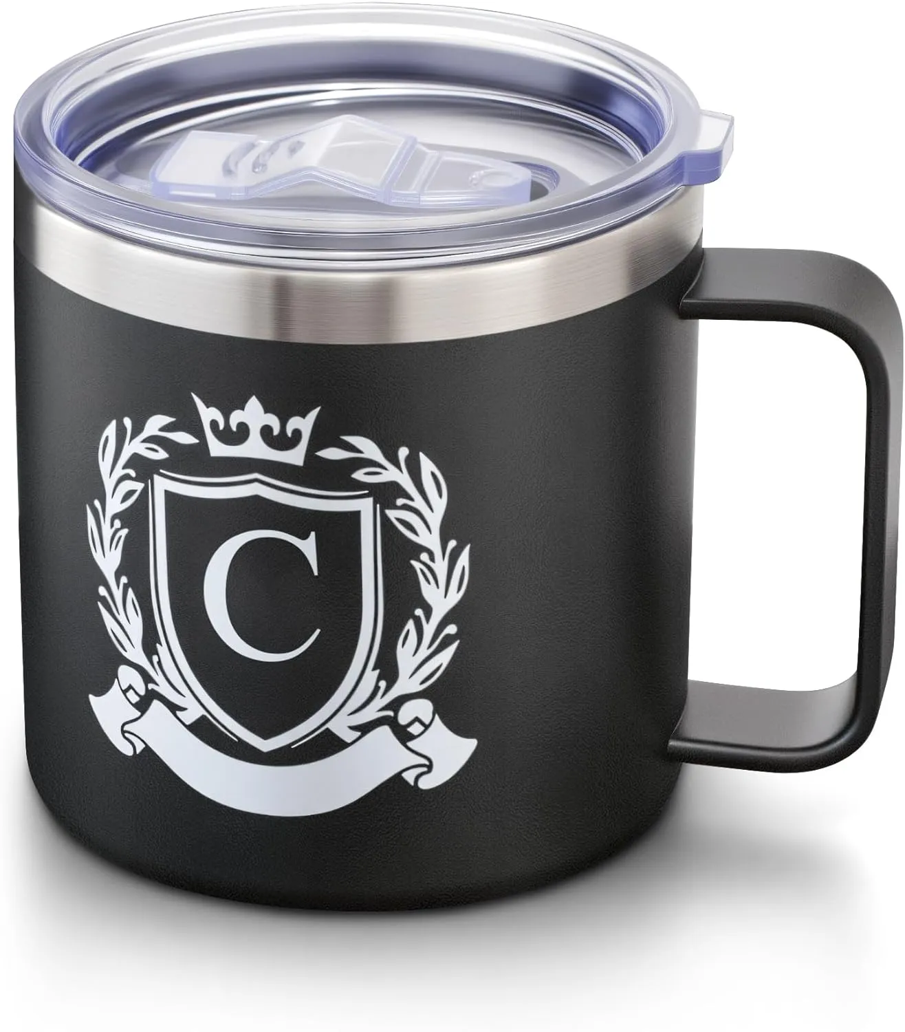 14 Oz Initial Insulated Coffee Mug with Lid Travel Large Cup Men Him Boyfriend Bf Fiance Mr 1 One Year First Anniversary Meaningful Unique Romantic Christmas Valentines Custom Day Personalized Gifts,C