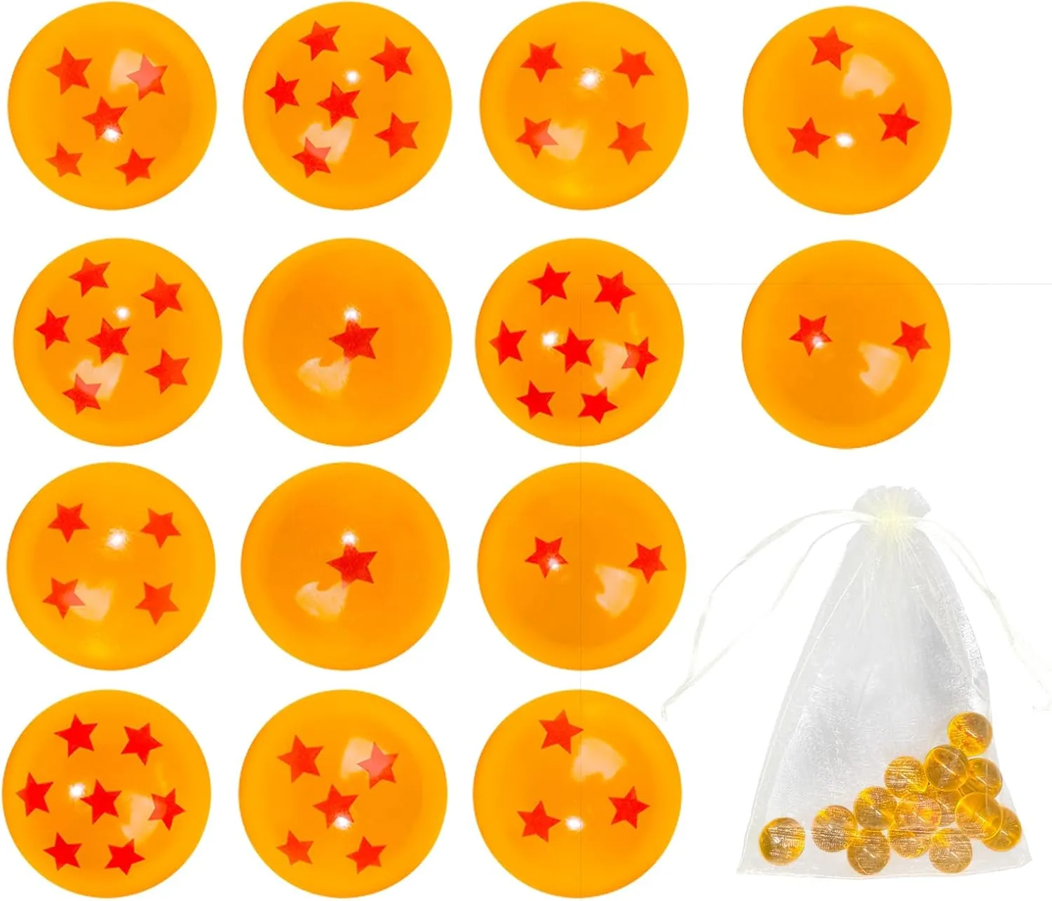 14PCS Anime Bouncy Balls, 7 Red Stars Bouncing Balls for Kids 27mm Bounce Ball Party Favors, Bag Filling
