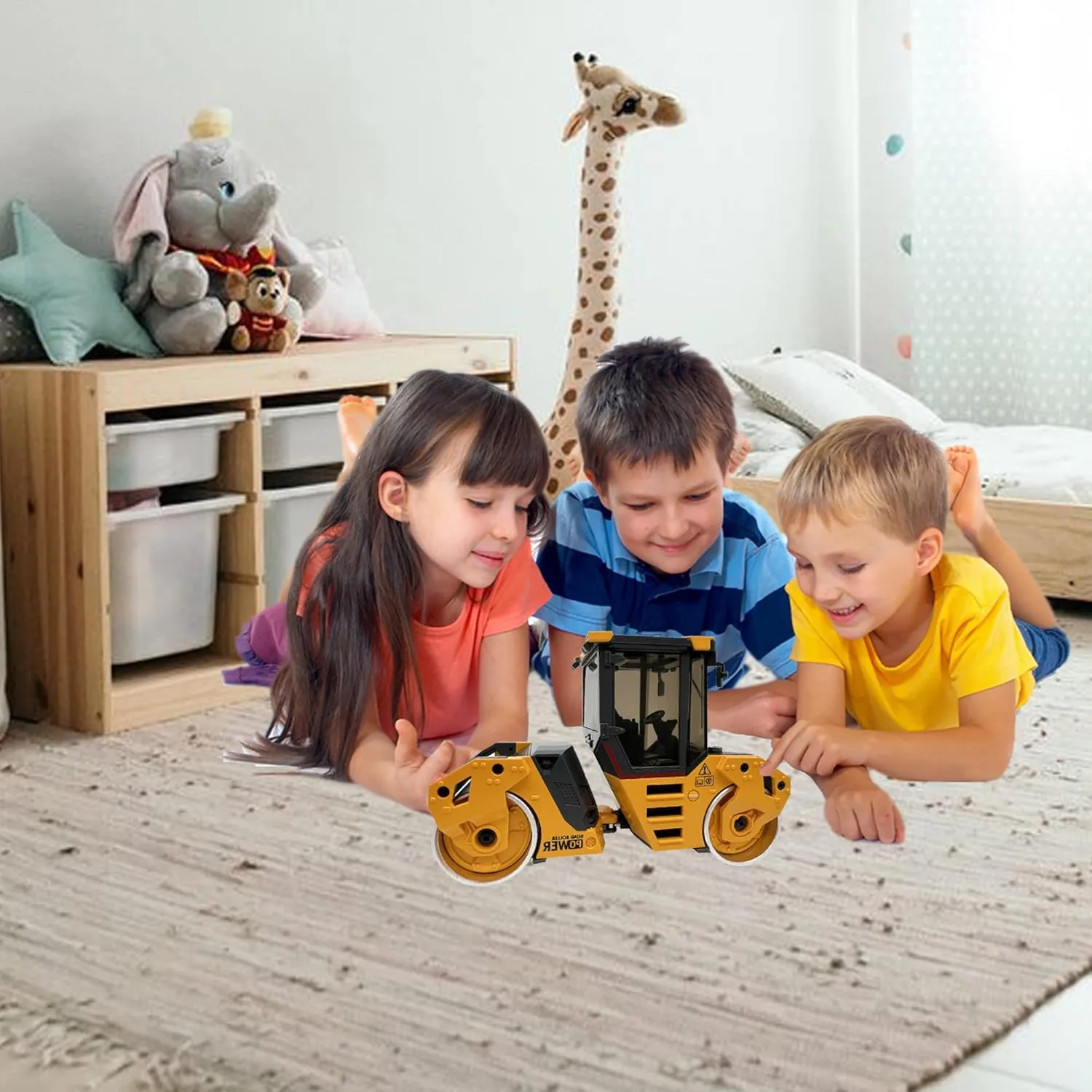 1/50 Scale Metal Double-Drum Roller Toy, Metal Construction Vehicles Road Roller Model Toy, Outdoor Sandbox Car Toys, Birthday Gift Toddler Boy Kid Child