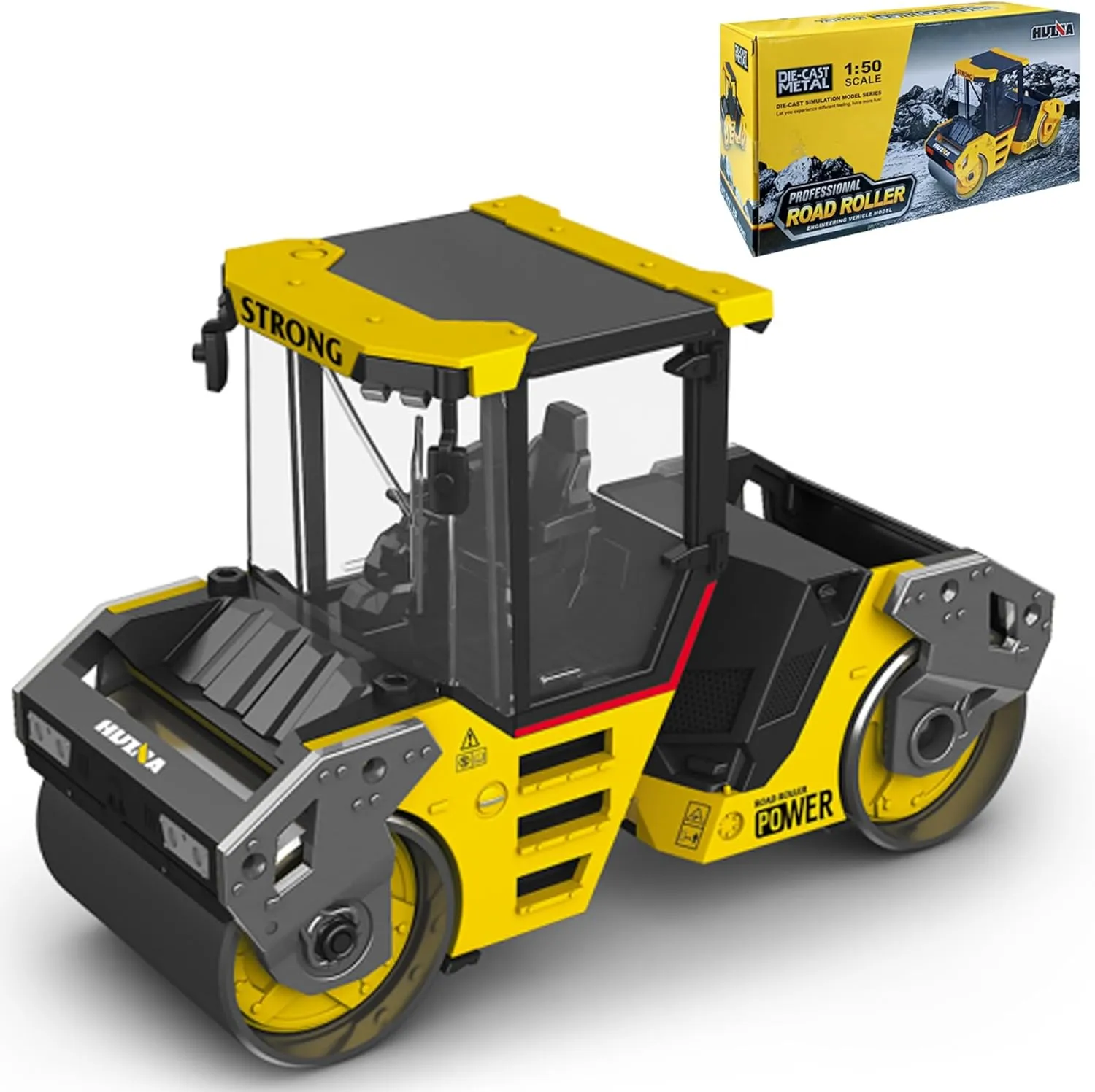 1/50 Scale Metal Double-Drum Roller Toy, Metal Construction Vehicles Road Roller Model Toy, Outdoor Sandbox Car Toys, Birthday Gift Toddler Boy Kid Child