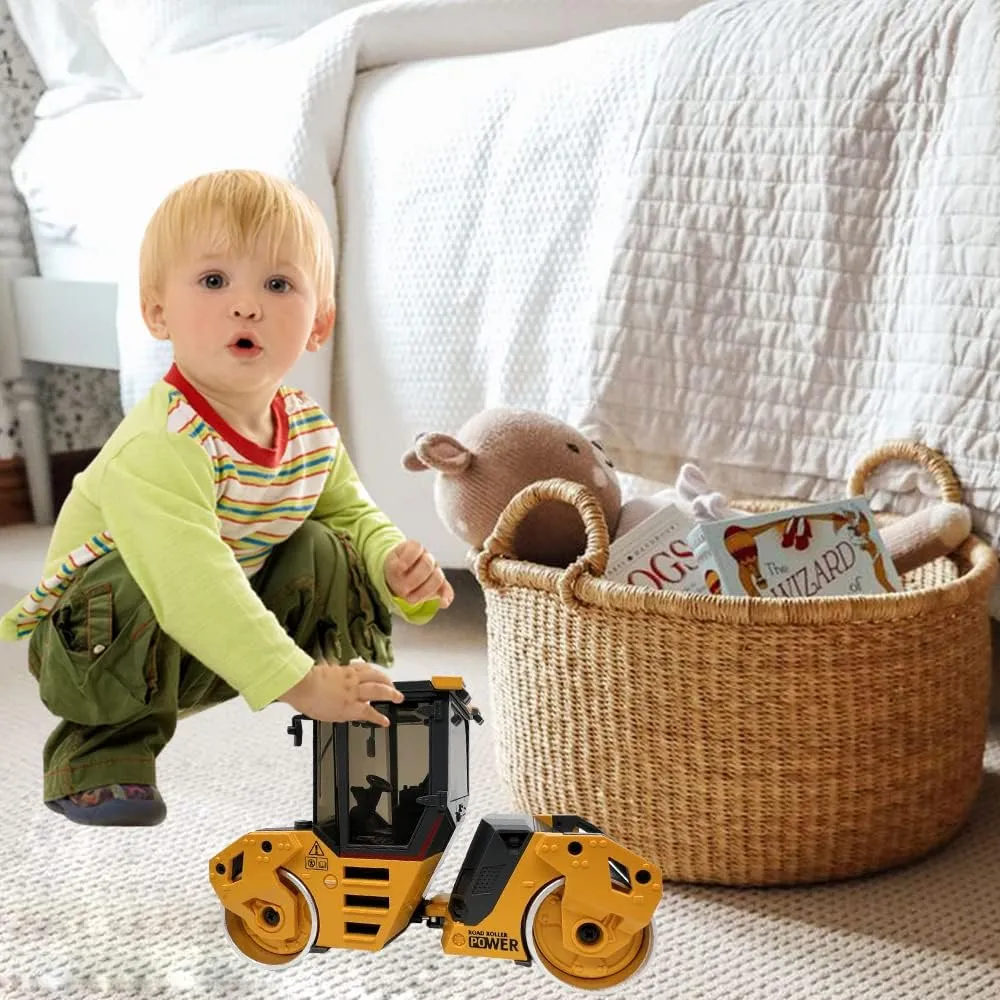 1/50 Scale Metal Double-Drum Roller Toy, Metal Construction Vehicles Road Roller Model Toy, Outdoor Sandbox Car Toys, Birthday Gift Toddler Boy Kid Child