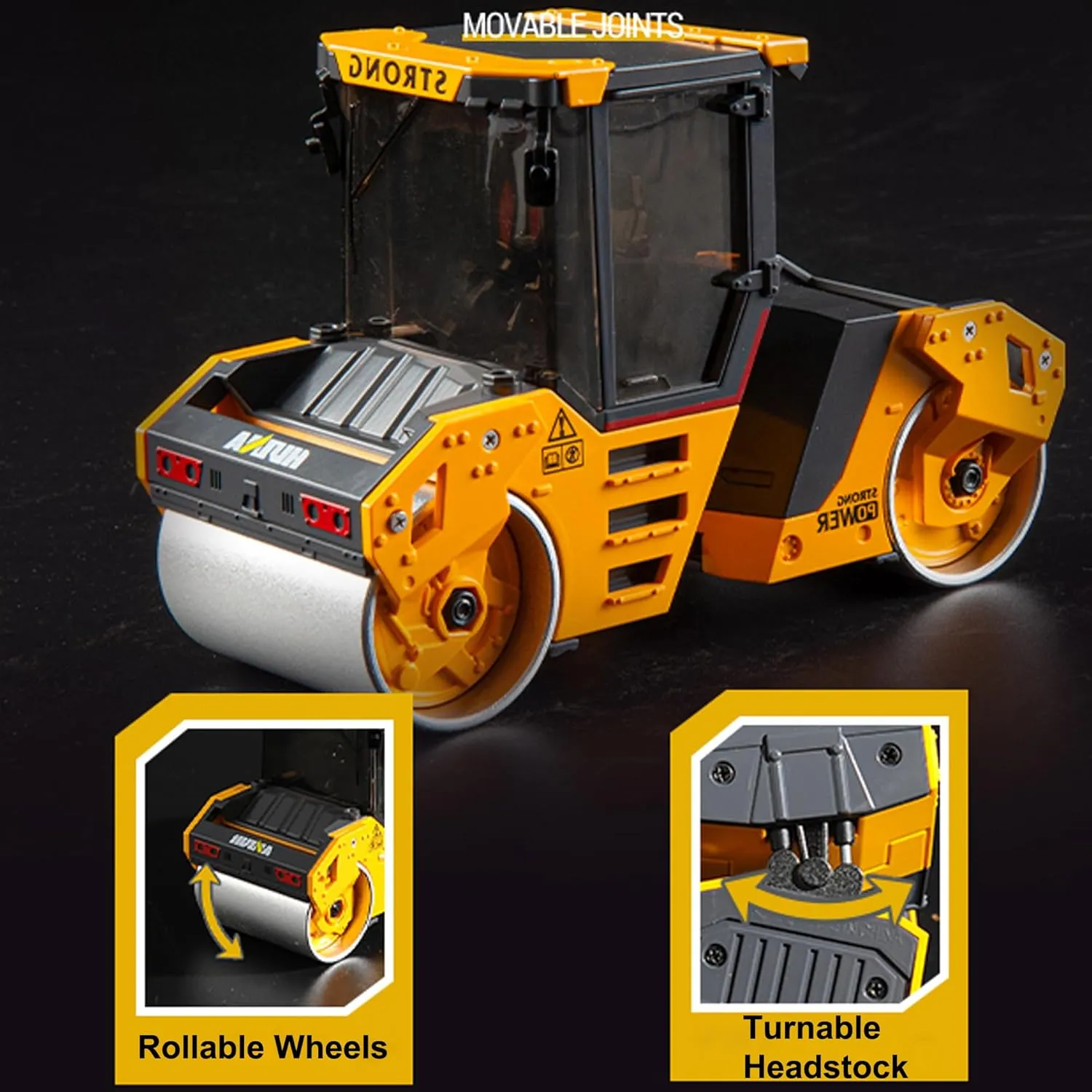 1/50 Scale Metal Double-Drum Roller Toy, Metal Construction Vehicles Road Roller Model Toy, Outdoor Sandbox Car Toys, Birthday Gift Toddler Boy Kid Child