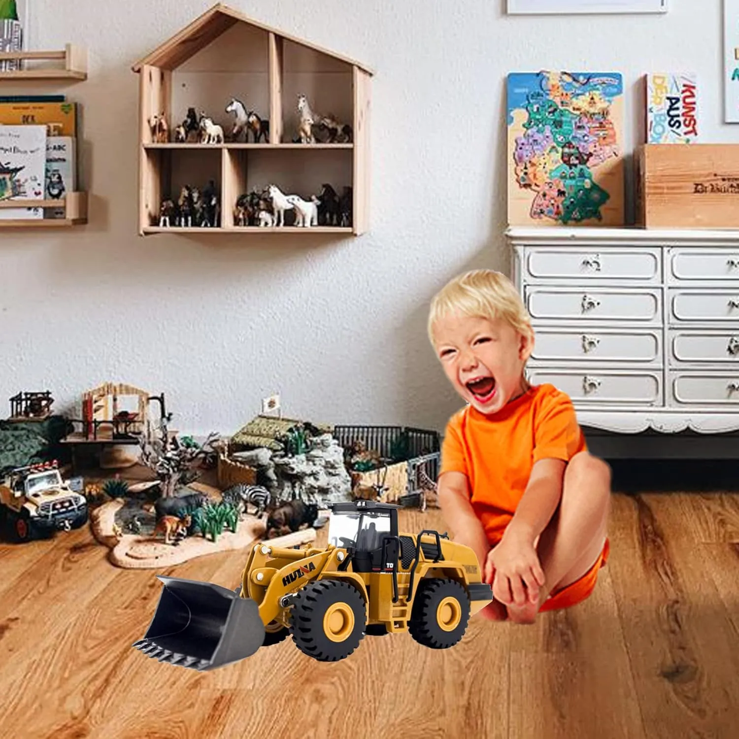 1/50 Wheeled Loader Heavy Duty Construction Metal Bulldozer, Loder Vehicle Toys for Kids, Outdoor Sandbox Car Toys, Birthday Gift Toddler Boy Kid