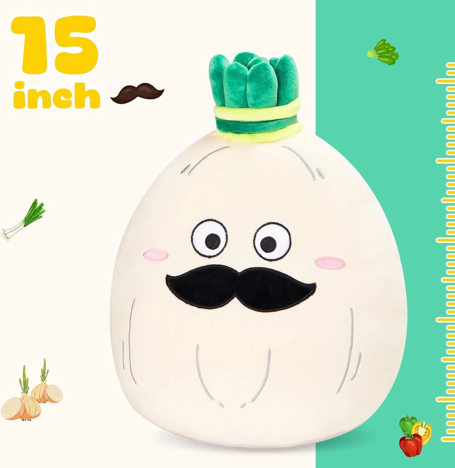 15" Garlic Plush Stuffed Animals Plushie Original Mr. Garlic Squishy Pillow Soft Cute Creative for Women Kids Boys Girls