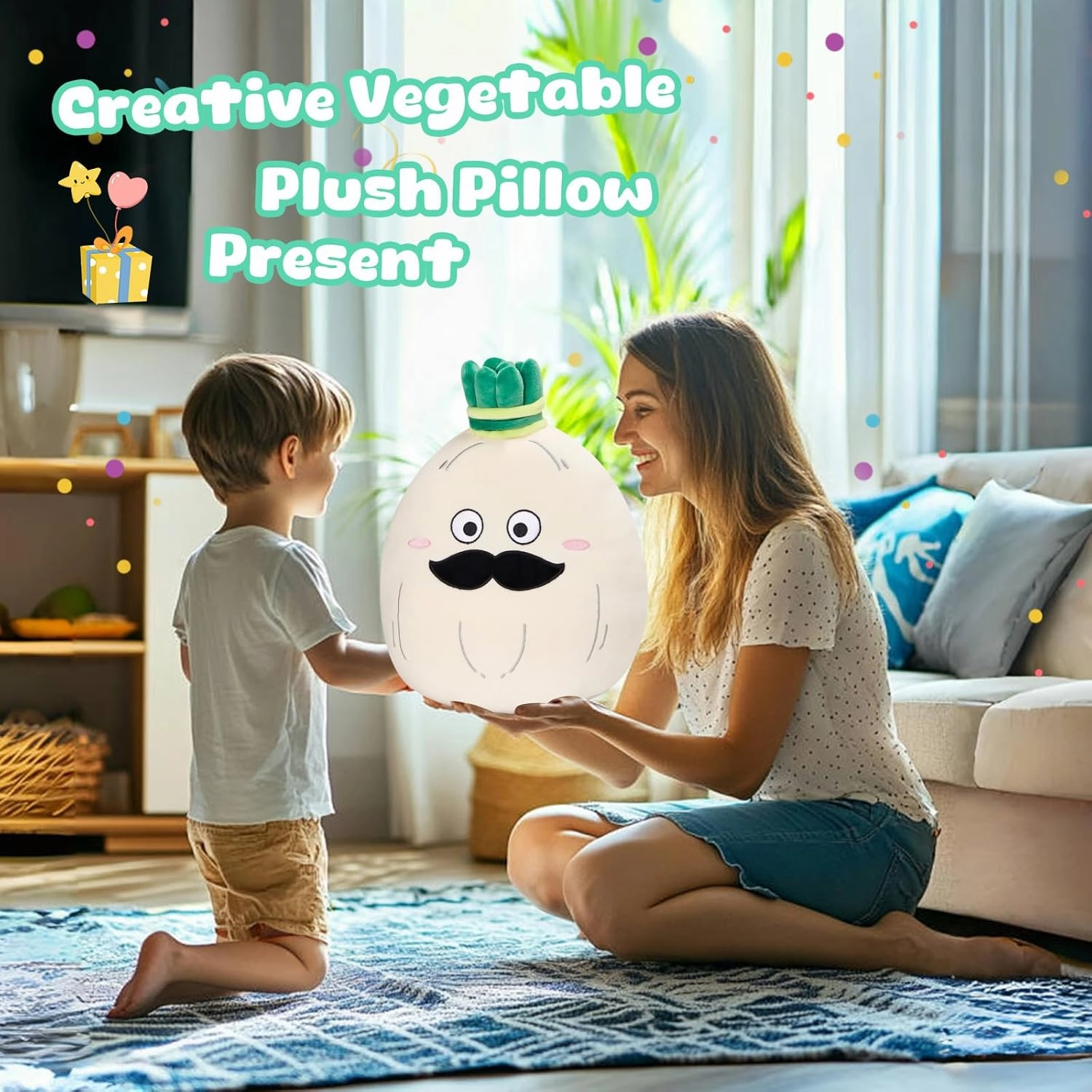 15" Garlic Plush Stuffed Animals Plushie Original Mr. Garlic Squishy Pillow Soft Cute Creative for Women Kids Boys Girls