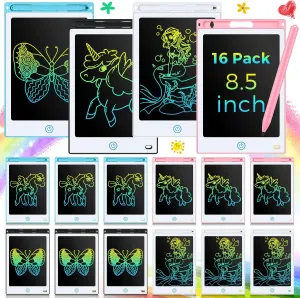 16 Pieces LCD Writing Tablet Doodle Pad for Kids 8.5 Inch LCD Drawing Board Colorful Reusable Writing Tablet for Girl Boy Toddlers Educational Toy Gift, 4 Color (Black, White, Light Blue, Light Red)