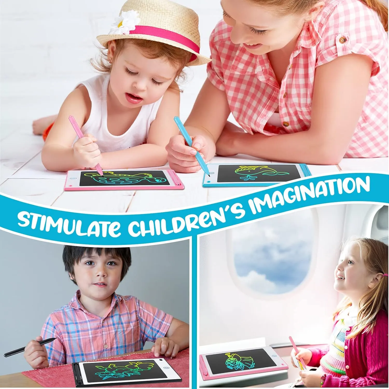 16 Pieces LCD Writing Tablet Doodle Pad for Kids 8.5 Inch LCD Drawing Board Colorful Reusable Writing Tablet for Girl Boy Toddlers Educational Toy Gift, 4 Color (Black, White, Light Blue, Light Red)