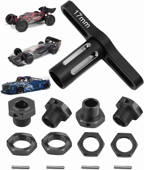 17mm Wheel Hex/Nuts & Wheel Wrench Upgrades Part for 1/7 ARRMA Infraction 6s BLX/Mojave 6s BLX/Limitless 1/8 Typhon 6S BLX,Aluminum Hex Hub Adapters Hops Up,Black