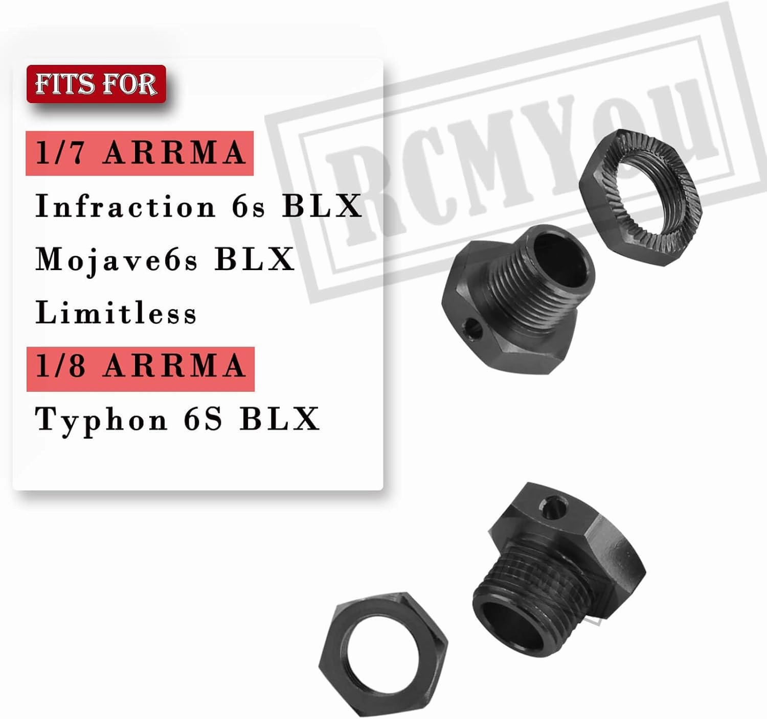 17mm Wheel Hex/Nuts & Wheel Wrench Upgrades Part for 1/7 ARRMA Infraction 6s BLX/Mojave 6s BLX/Limitless 1/8 Typhon 6S BLX,Aluminum Hex Hub Adapters Hops Up,Black