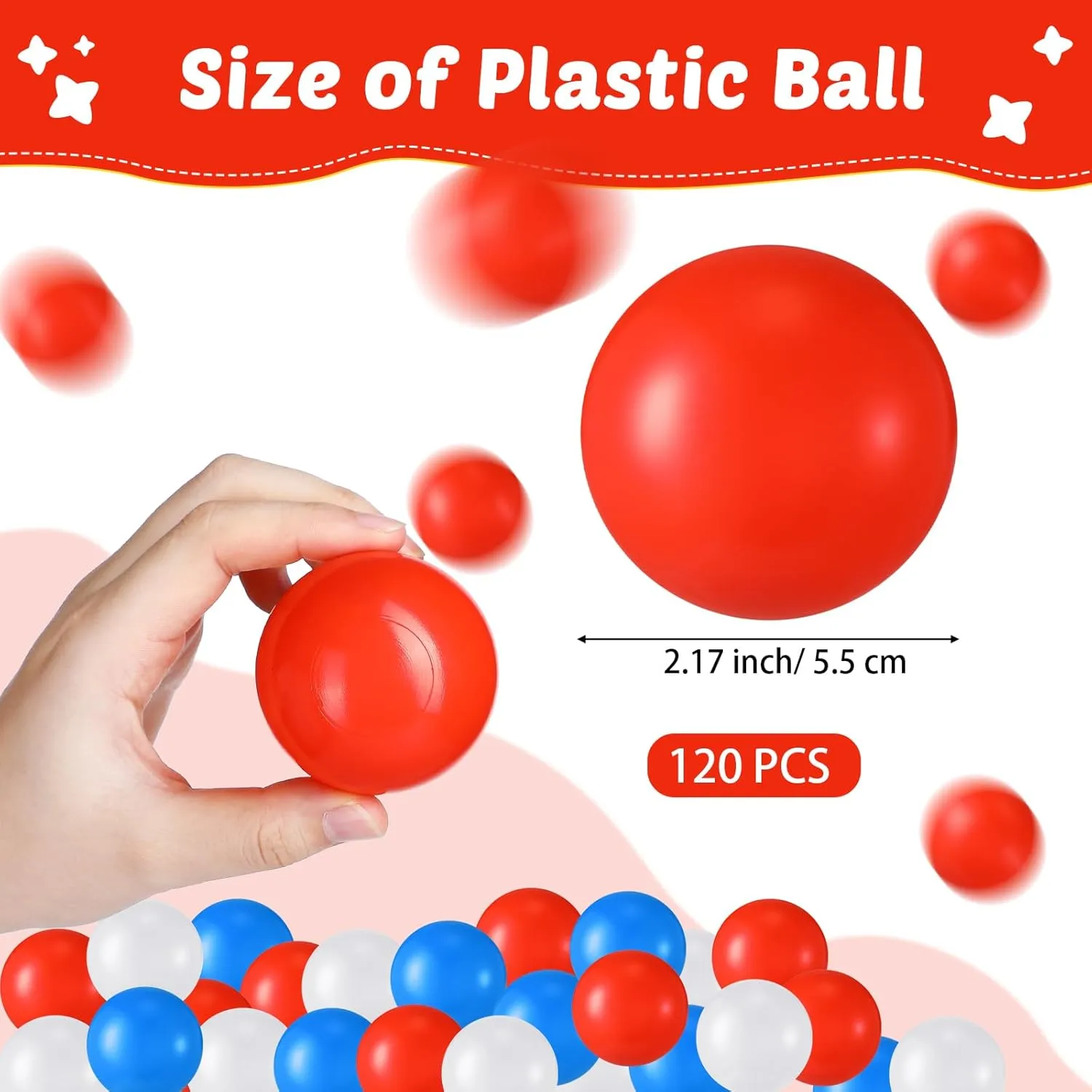 180 Pcs Plastic Play Balls Crush Proof Ocean Toy Balls for Independence Day Patriotic Party Play Tent Swimming Pool Decoration