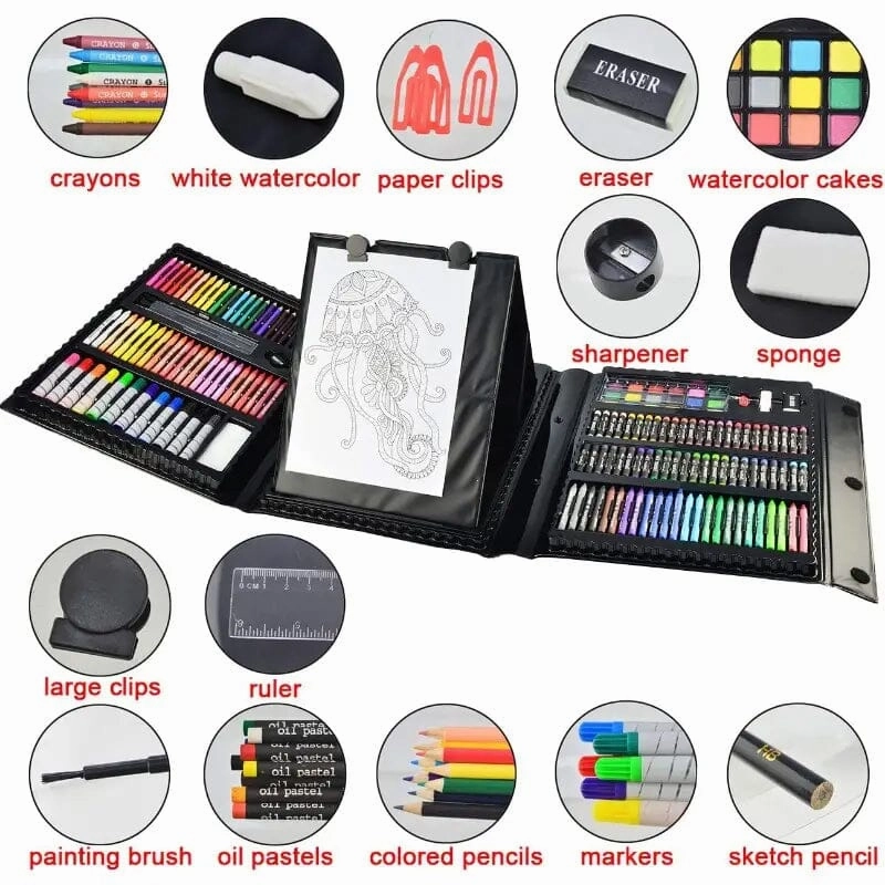 185-Piece: Double-Sided Trifold Easel Art Kit