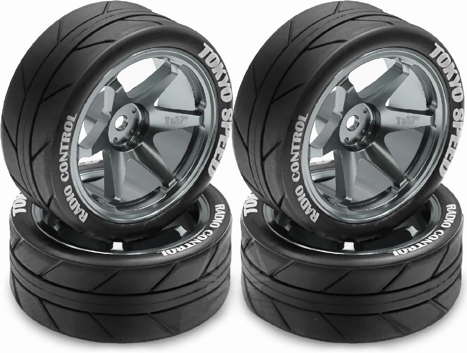 1/10 RC On Road Tires OD 65mm and Aluminum Street Wheels 12mm Hex Touring Tyres for 1:10 Rally Racing Drift Car Tamiya TT01 TT02 XV01 HPI KYOSHO HSP PTG2 Traxxas TA06 A959 PTG2 (Titanium)