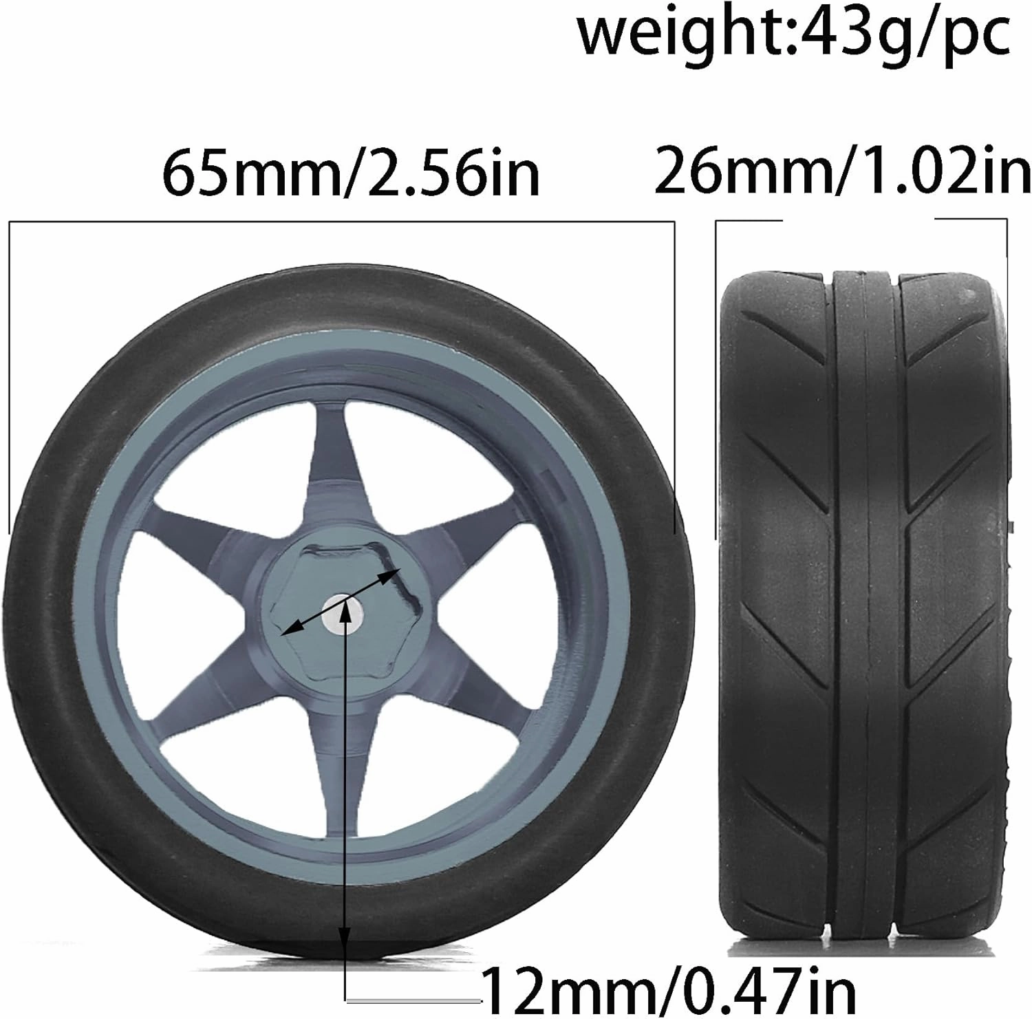 1/10 RC On Road Tires OD 65mm and Aluminum Street Wheels 12mm Hex Touring Tyres for 1:10 Rally Racing Drift Car Tamiya TT01 TT02 XV01 HPI KYOSHO HSP PTG2 Traxxas TA06 A959 PTG2 (Titanium)