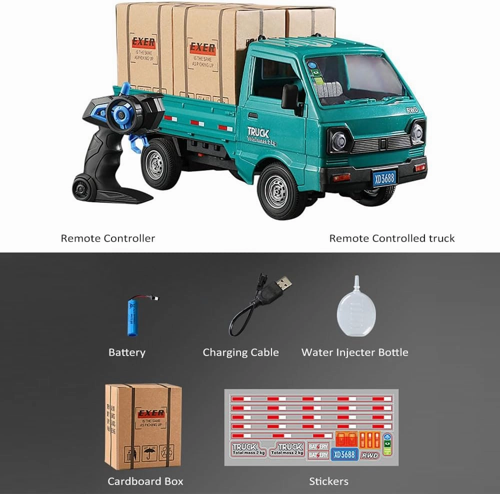 1:16 RC Crawler Truck, Remote Controlled Transport Car with Light Spray - 2.4Ghz Remote Control Car Toys for Boys & Adults - Rear Compartment Transport Goods