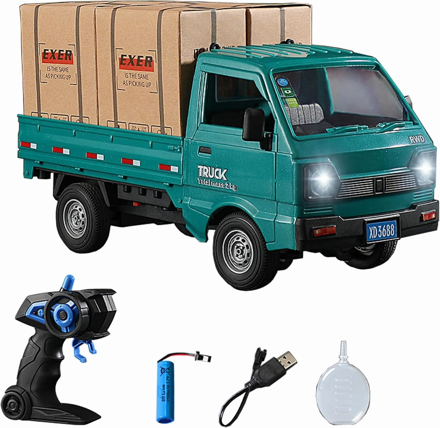 1:16 RC Crawler Truck, Remote Controlled Transport Car with Light Spray - 2.4Ghz Remote Control Car Toys for Boys & Adults - Rear Compartment Transport Goods