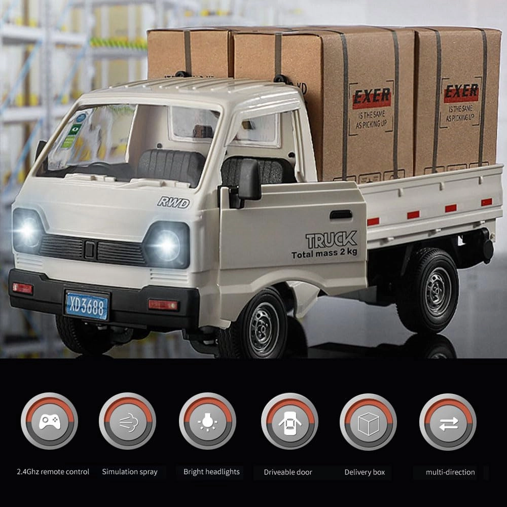 1:16 RC Crawler Truck, Remote Controlled Transport Car with Light Spray - 2.4Ghz Remote Control Car Toys for Boys & Adults - Rear Compartment Transport Goods