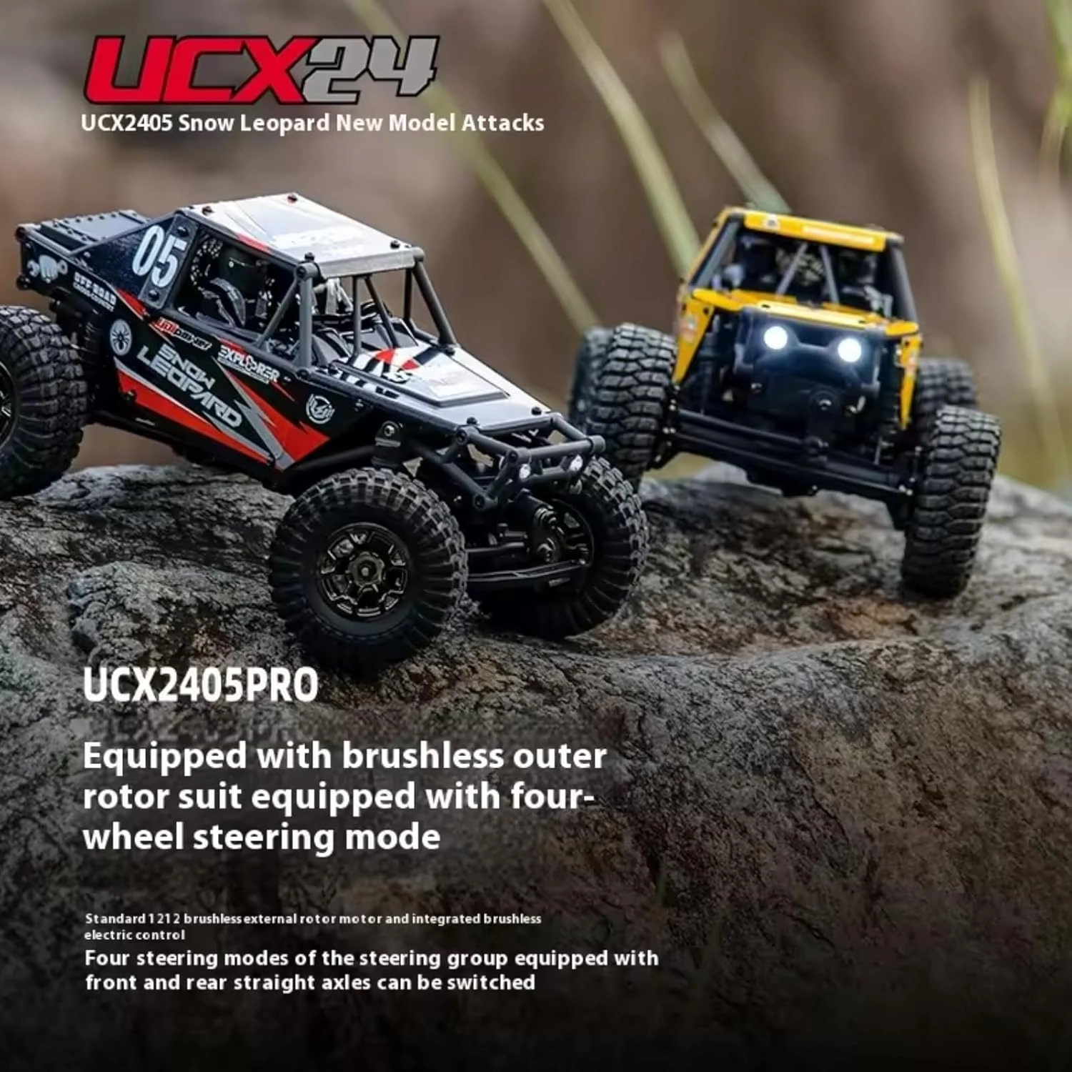 1/24 RC Crawler Car Udirc Ucx2405PRO 4wd Mini Climb Racing Brushless Motor 4 Wheel Steering 3 Speed Transmission RTR Toy (Yellow)