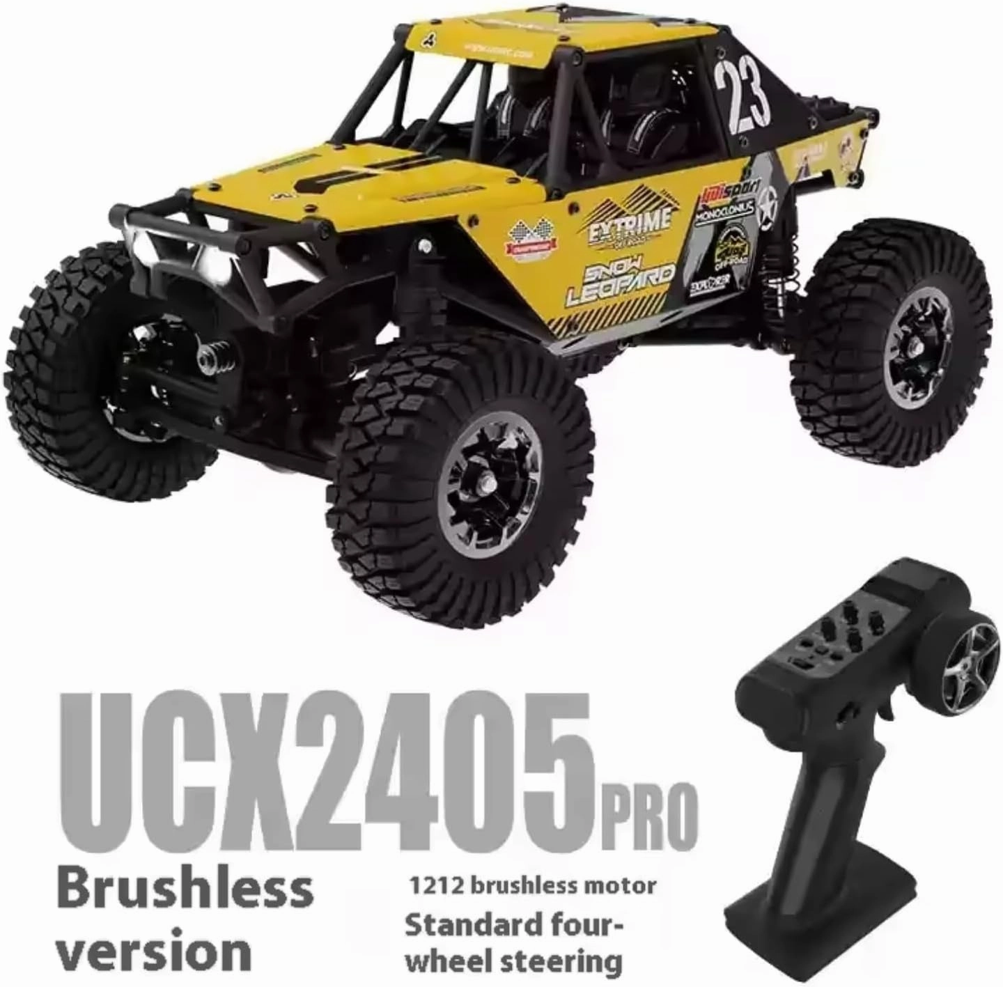 1/24 RC Crawler Car Udirc Ucx2405PRO 4wd Mini Climb Racing Brushless Motor 4 Wheel Steering 3 Speed Transmission RTR Toy (Yellow)