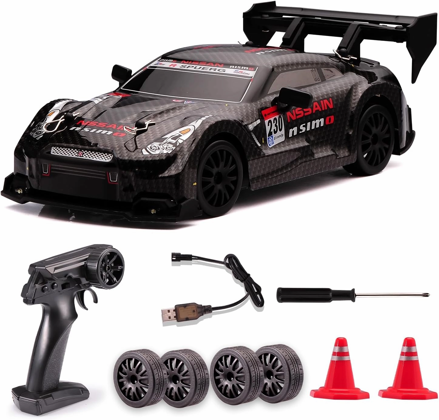 1:24 Scale RC Drift Car,4WD 2.4GHz High Speed Racing Hobby Sport Toy Car Vehicle with LED Lights,Racing and Drift Wheels for Adult Boys Girls Kids Gift (8601-Black)